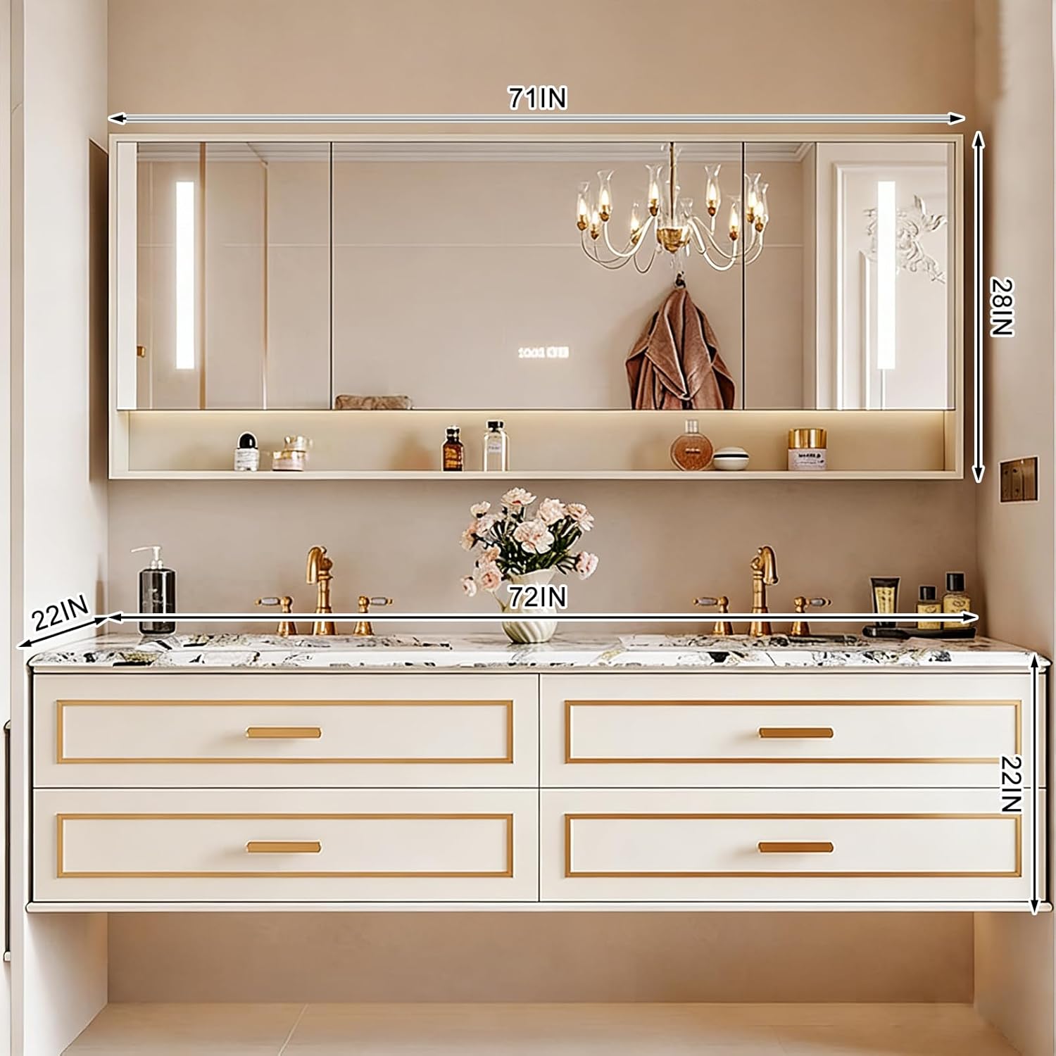 Oneroom Corner Bathroom Vanity with Sink, Vanity Cabinet with Sink Digital Mirror & Anti Fog Mirror, Wall Mirror for Bathroom Light Up Vanity Mirror