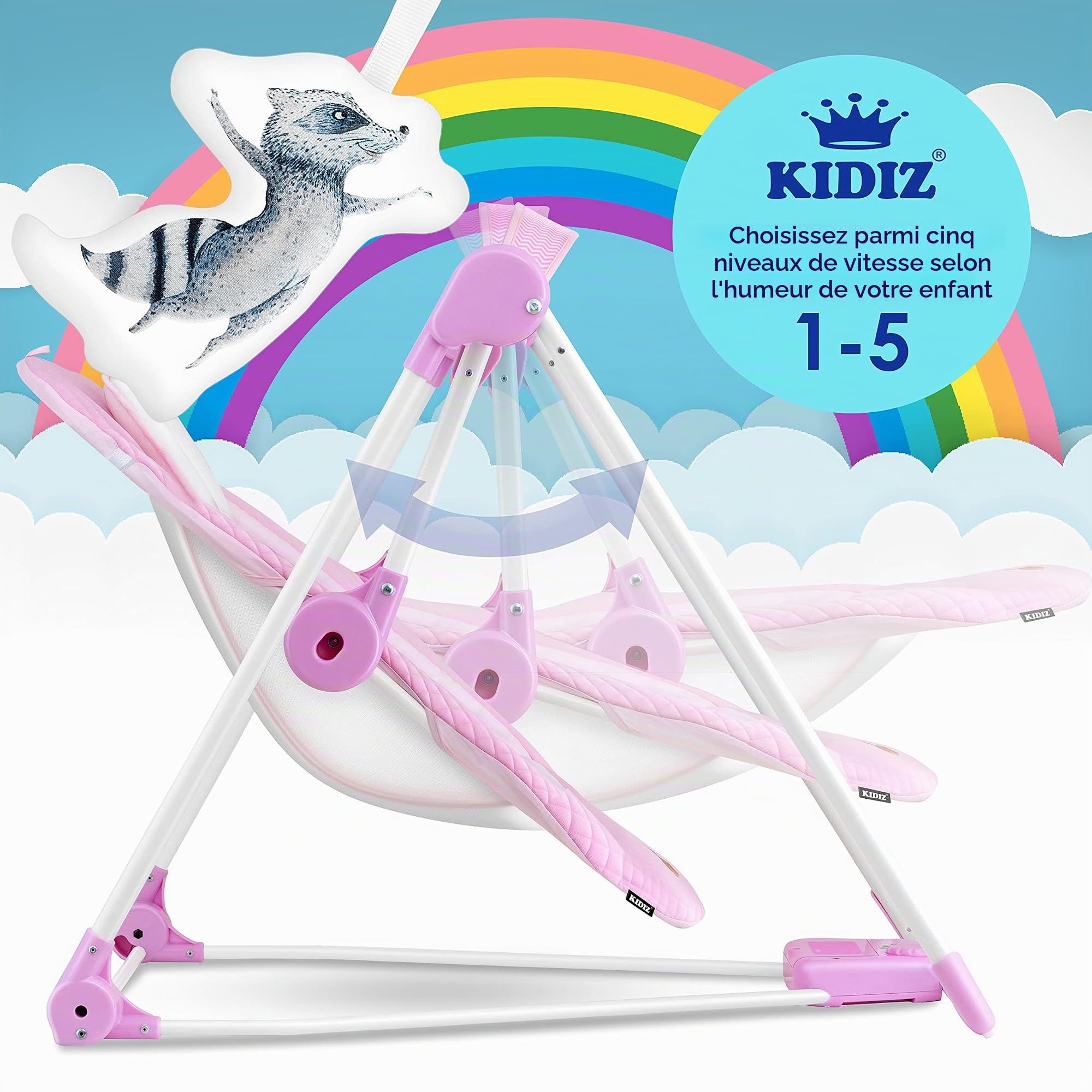 KIDIZ® Balançoire bébé 5 vitesses pliable transat chaise haute arche jeu jouets sons nature