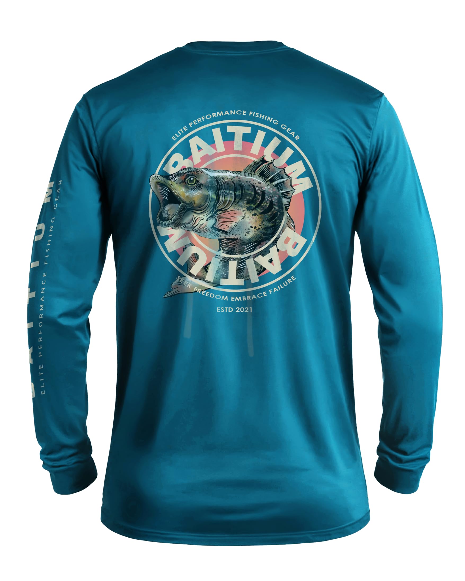 Fishing Shirts for Men,UPF50 Sun Protection Long Sleeve,Quick Dry Dri Fit Apparel, Wicking Rash Gaurd, Fishing Clothes- Unisex Bass (Large, Teal)