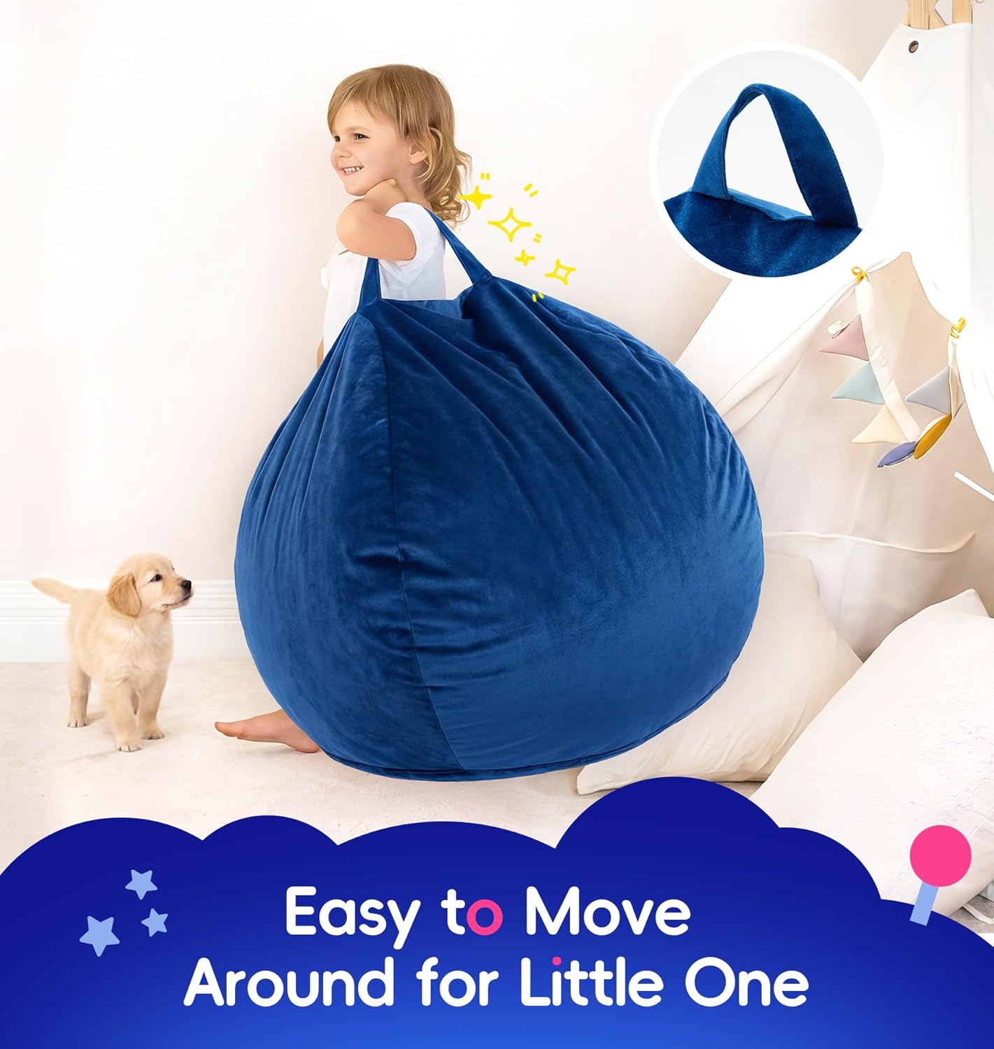 fond + found 2FT Bean Bag Chair Small Bean Bag with Removable Washable Cover, Memory Foam Comfy Bean Bag Chair with Handle & Side Pocket for Classroom, Living Room, Bedroom, Gaming
