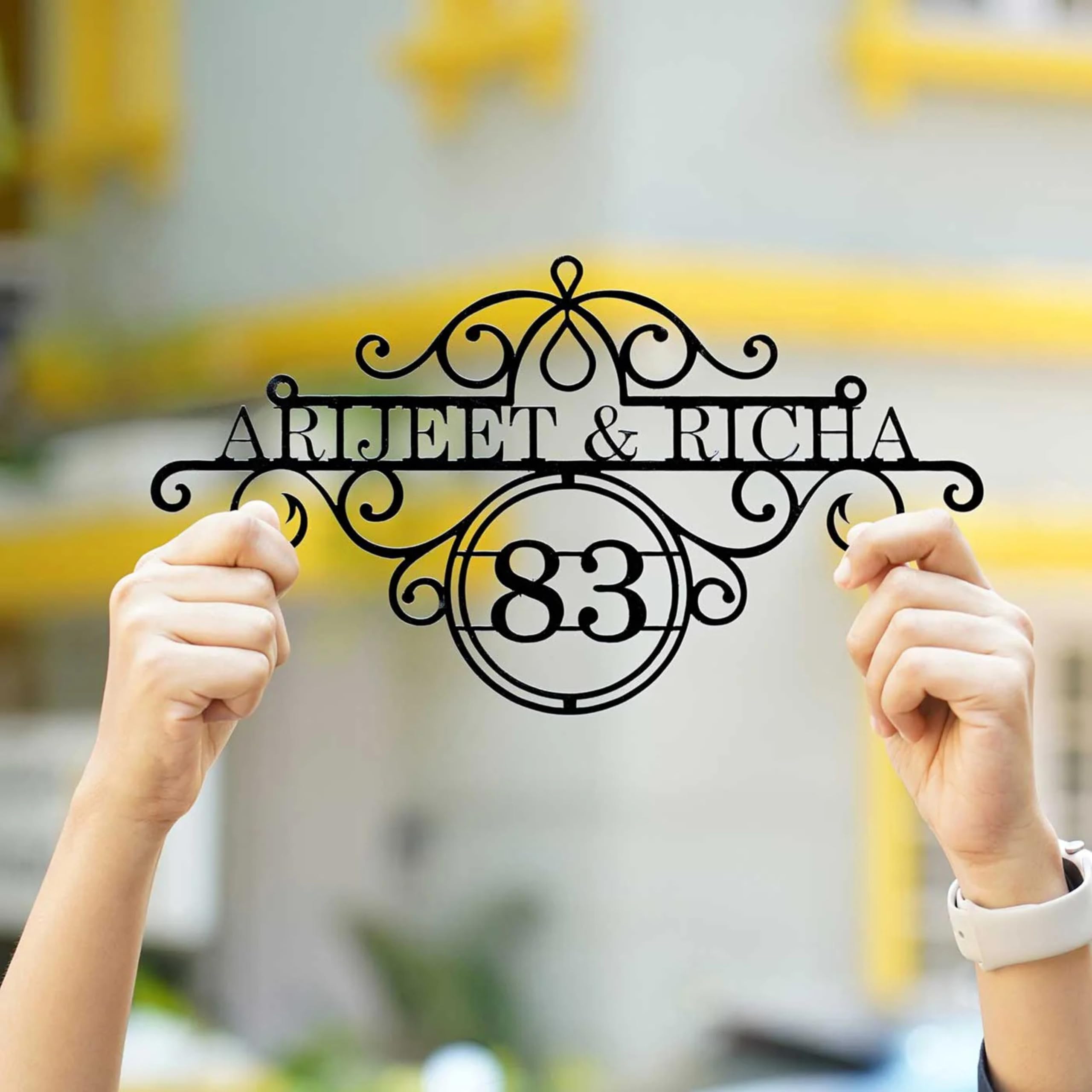 Personalized | Ornate Name Plate Metal | Powder Coating Finsh | Waterproof | With House Number | for Every House Or Office | Outdoor Mounting Style Long Lasting Use-image-48