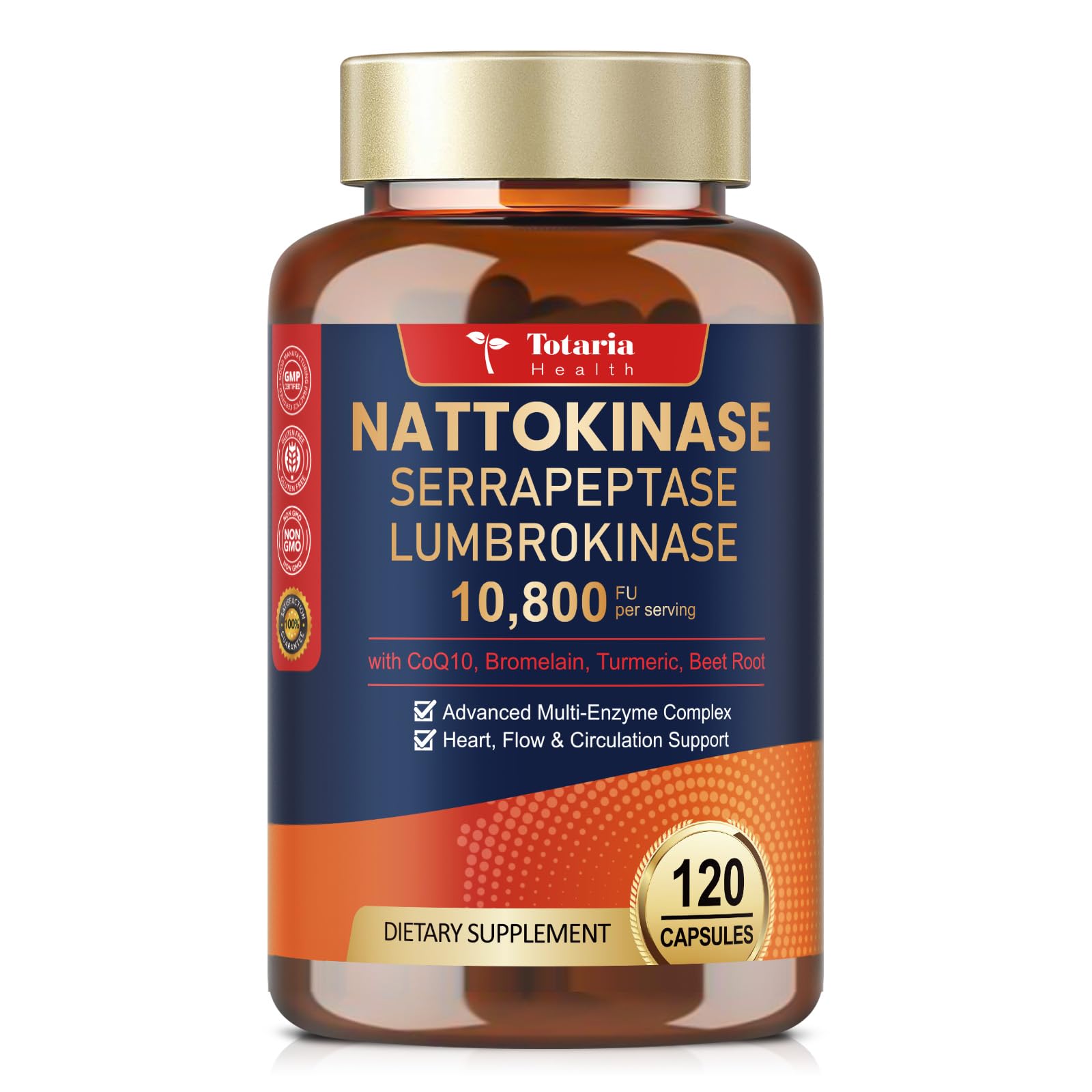 Totaria 18-in-1 Liposomal Nattokinase Supplement 10,800 FU, Non-GMO, 120 Capsules, Natural Natto Extract with Multi-enzymes Serrapeptase & Lumbrokinase, CoQ10, Beet Root, Flow + Circulation Support — Amazon image 10