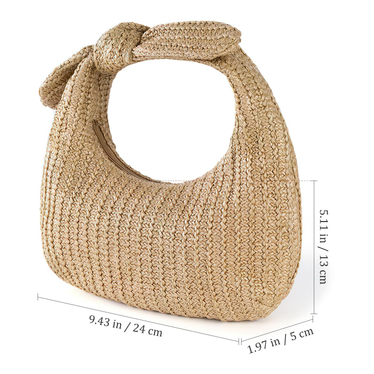Bolso de mano de paja anudado para mujer, con lazo tejido, para verano, playa, bolso de mano, bolso de mano de noche, bolso de mano para verano, formal, boda, fiesta, beige, 24.00X13.00X5.00CM