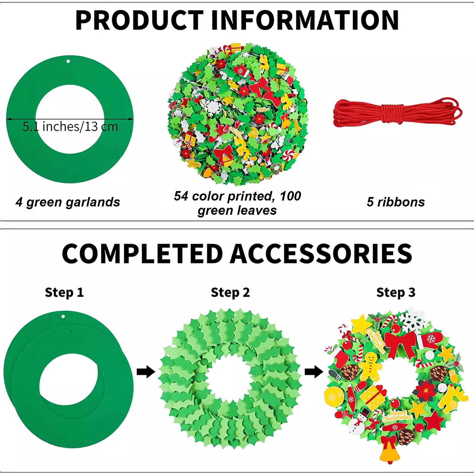4 Sets Christmas Crafts for Kids Christmas Wreath Making kit DIY Make Your Own Christmas Craft Projects Xmas Holiday Decorations Party Supplies - Image 4
