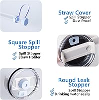 Vista 3 de Silicone Spill Stopper Set Compatible with Stanley Cup 2.0 30oz & 40oz with Straw Cover, Set of 4 Azul-cielo