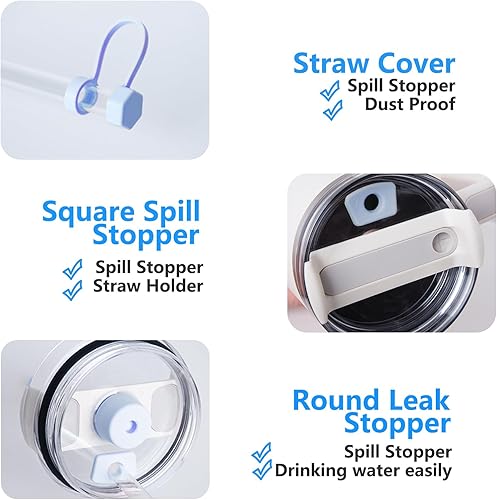 Miniatura 3 de Tapón de silicona contra derrames para Stanley Cup de 30 y 40 onzas, paquete de 4 incluye cubierta para pajilla, tapones redondos y cuadrados a