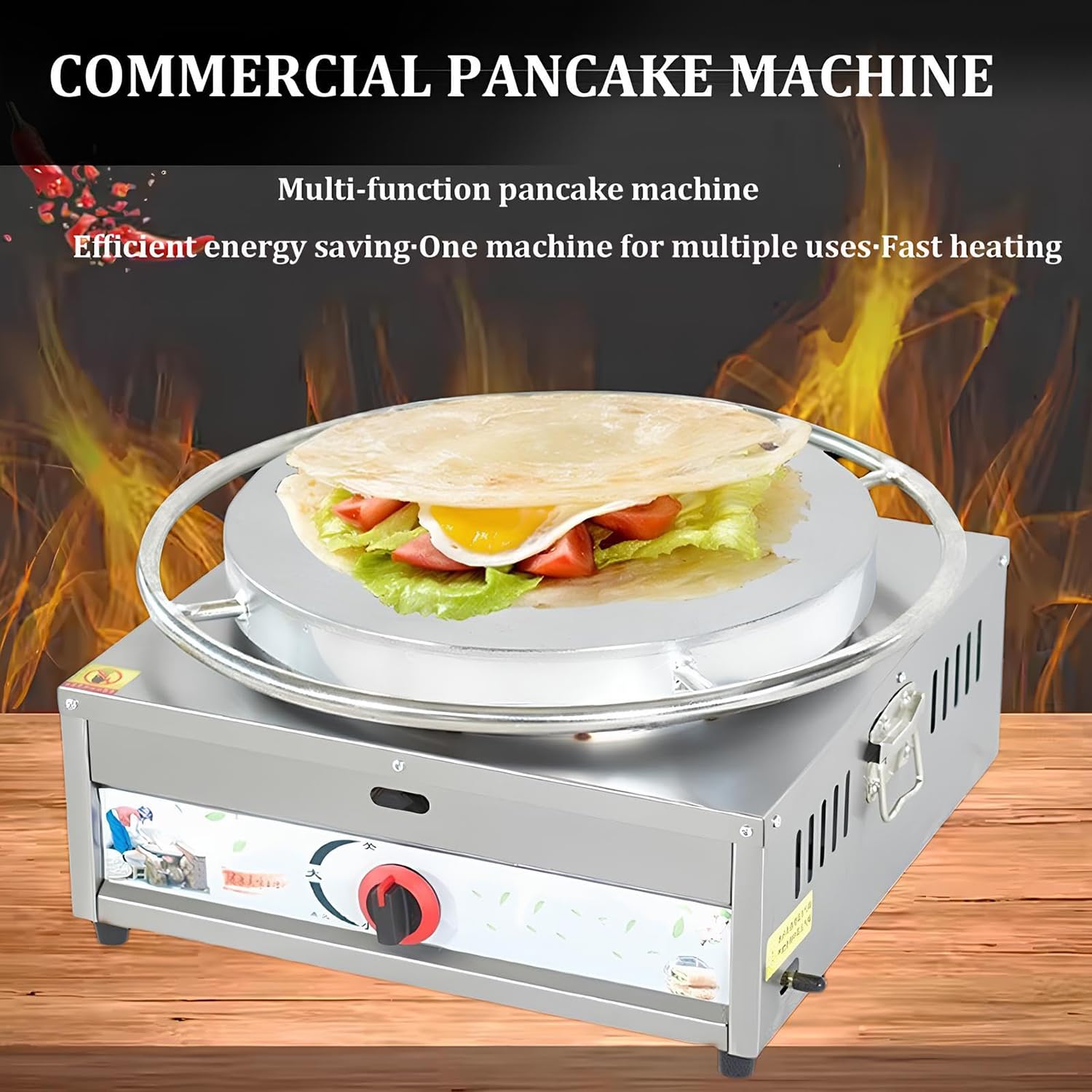 Macchina per Crepes Commerciale da 15,7 Pollici, Piastra Riscaldante Grande per Pancake a Gas Metano con Kit per Pancake, Piastra per Pancake con Rotazione a 360°, Termostato Regolabile, per Affari