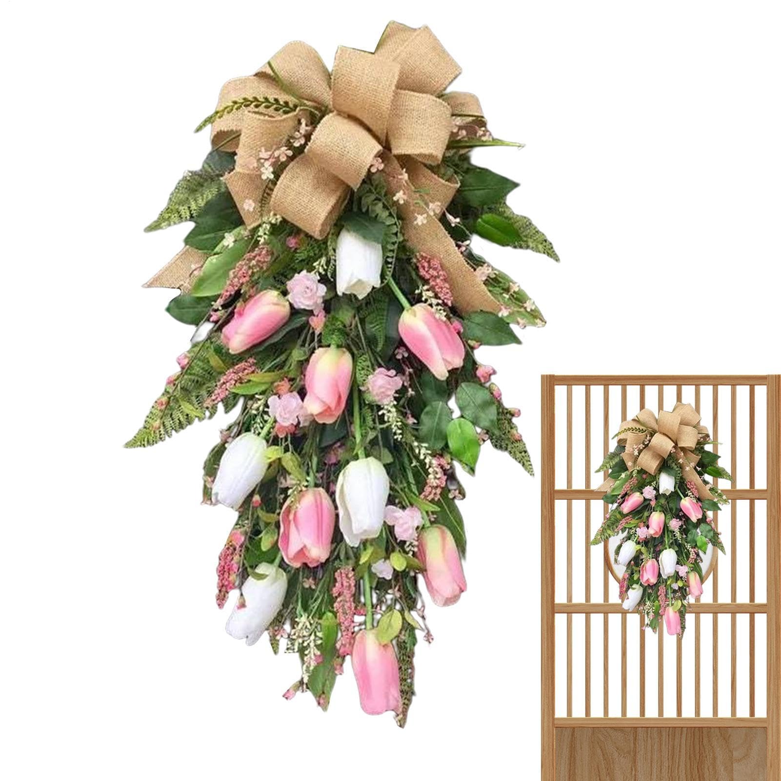 Ghirlanda A Decorazione per Portico 55 Cm | Ghirlanda Primaverile Per Casa Porta d'Ingresso Portico Parete Finestra Festival Matrimonio Primavera Autunno Inverno