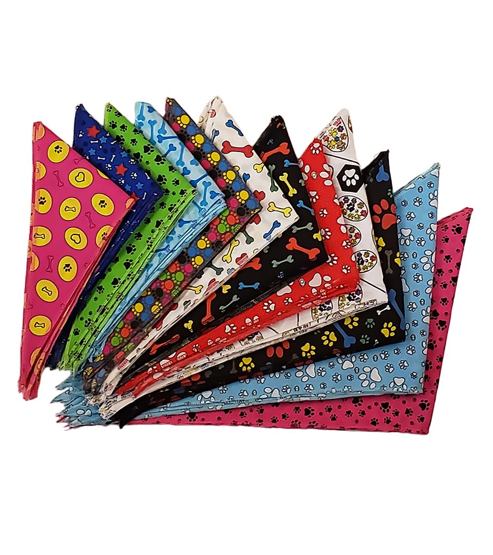 Lot de 60 bandanas de toilettage pour chien Motif pattes et os