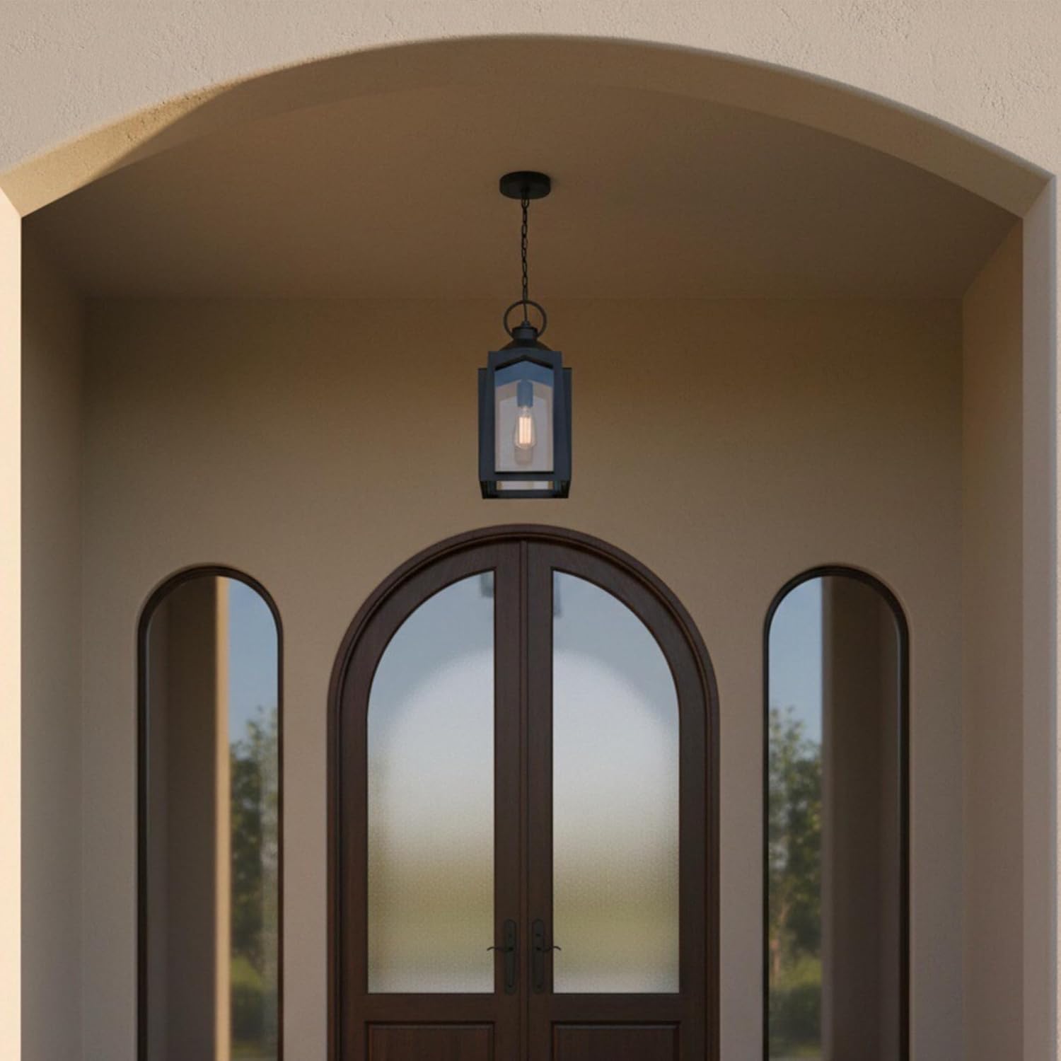 19 Inch Large Outdoor Pendant Light for Porch - Outside Hanging Light Ceiling Mount Metal and Glass Exterior Hanging Lantern for Patio Entrance Front Door Porch Pendant Large Size ,E26