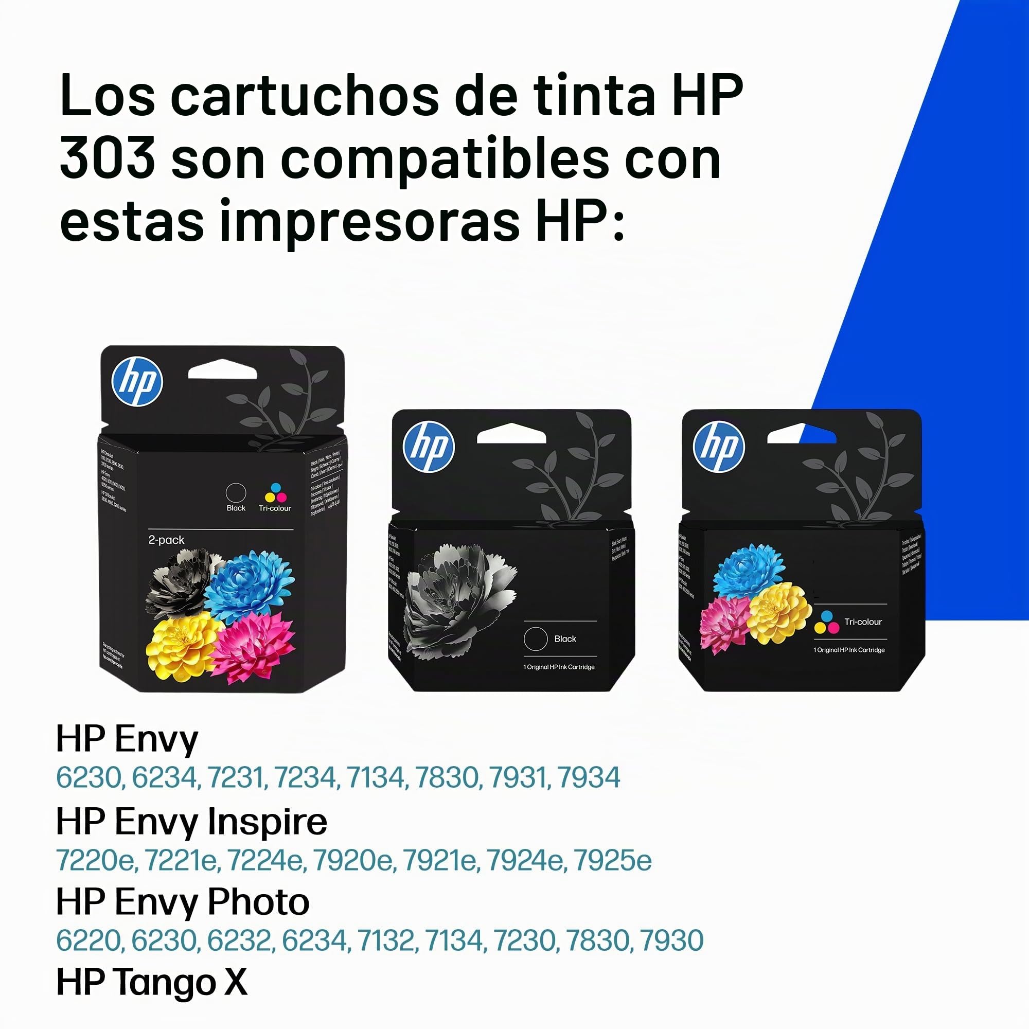 HP 303XL Tricolor, Cartucho de Tinta Original, Alta Capacidad | Compatible con HP Tango, HP Tango X, HP Envy 6220, 6230, 7130, 7830, 415 páginas (T6N03AE)