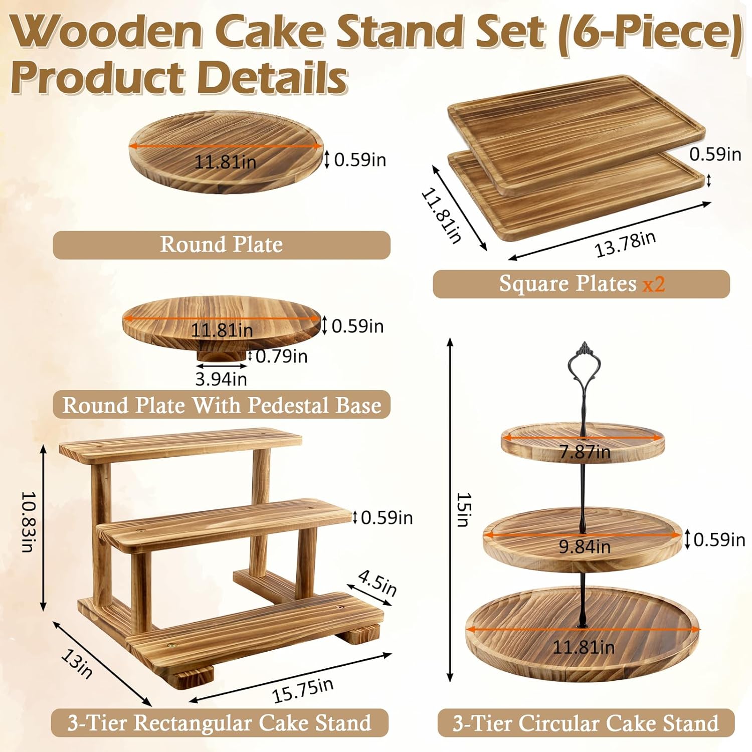 Esmorah Wooden Dessert Table Display Set, Cake and Cupcake Stand Combo (Set of 6) - Image 3