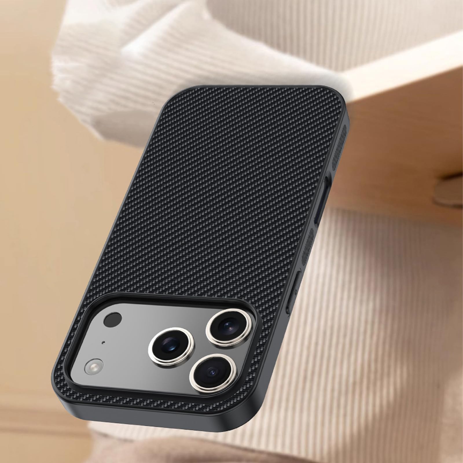 Dünne Hülle für iPhone 17 Pro Max/17 Pro/17 Air/17, Kohlefaser Muster Leder rutschfeste Schutzhülle Kabellosem Laden Handyhülle,Schwarz,17 Pro