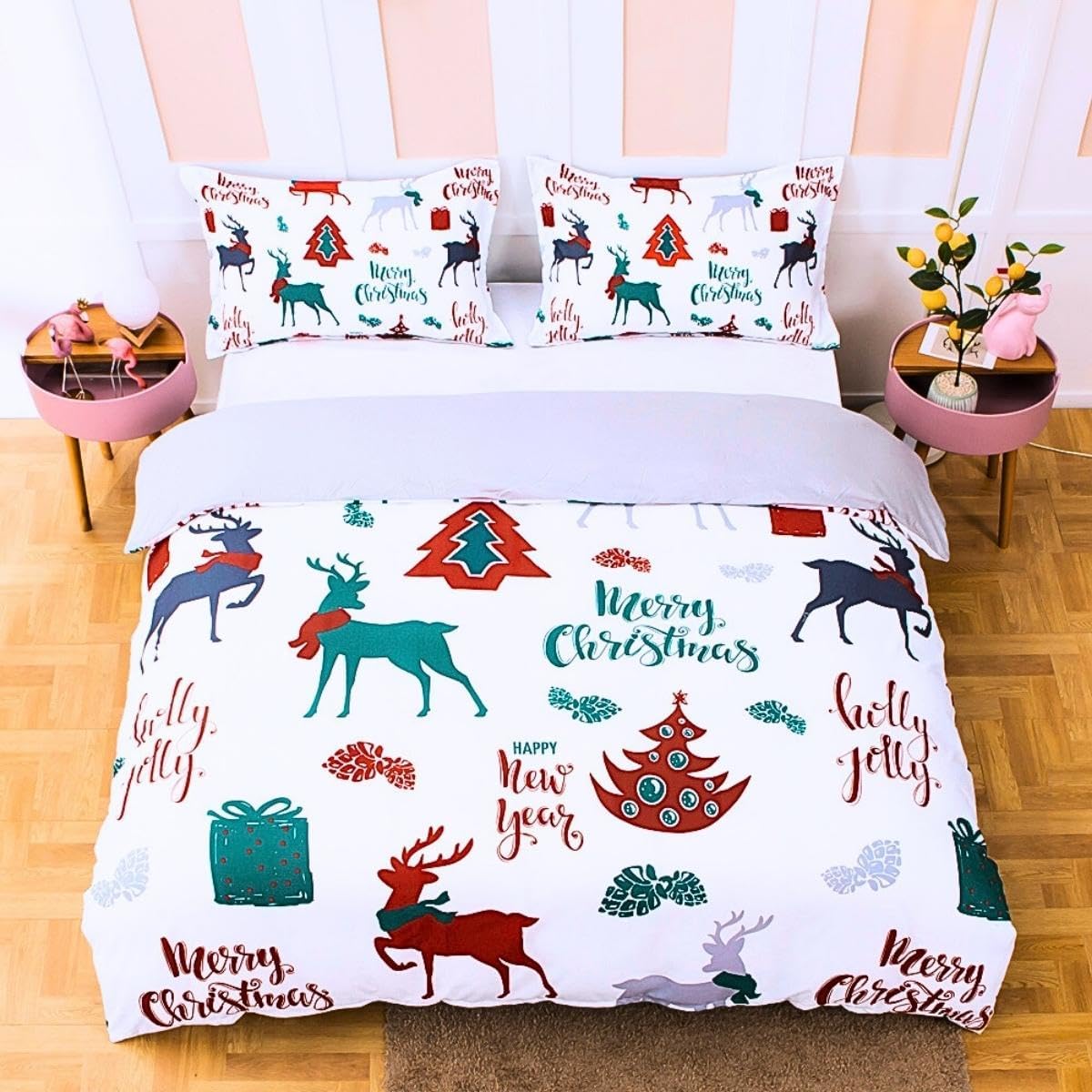 Menkala Christmas Bed Linen 200 x 220 cm, White Christmas Tree
