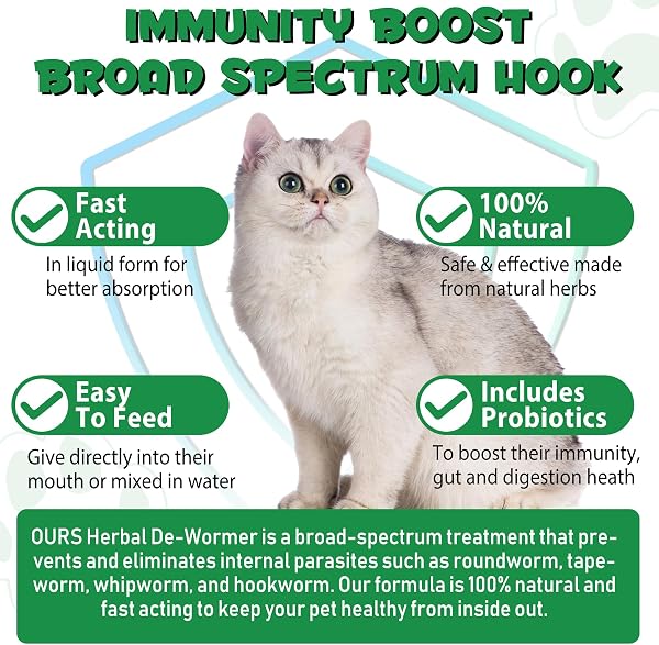 HEXIN Vermifuge pour chat 60 ml, vermifuge à base de plantes pour chats avec probitiques – Amélioration de la digestion, renforcement de l'immunité, anti-parasites, ankylostomes à large bande - 2