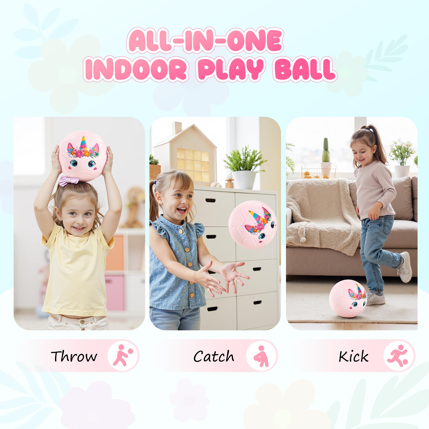 U&C Planet Soft Plush Size 3 Football for Kids 1-6 Years, Unicorn Design with Hand Pump, Quiet Toddler Football Toy - Image 2