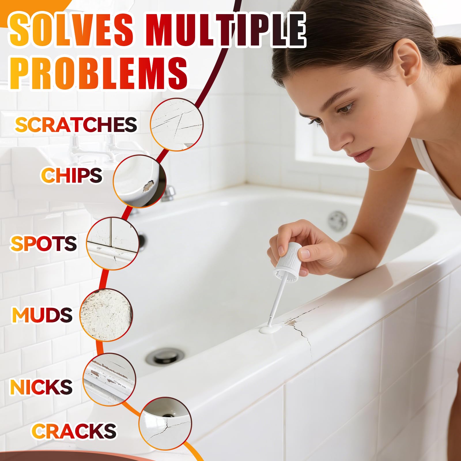 White Tub and Tile Touch-Up Paint,Semi-Gloss Waterproof Porcelain Repair Paint for Bathtubs, Sinks & Tiles, Covers Scratches Chips on Enamel and Acrylic - 4