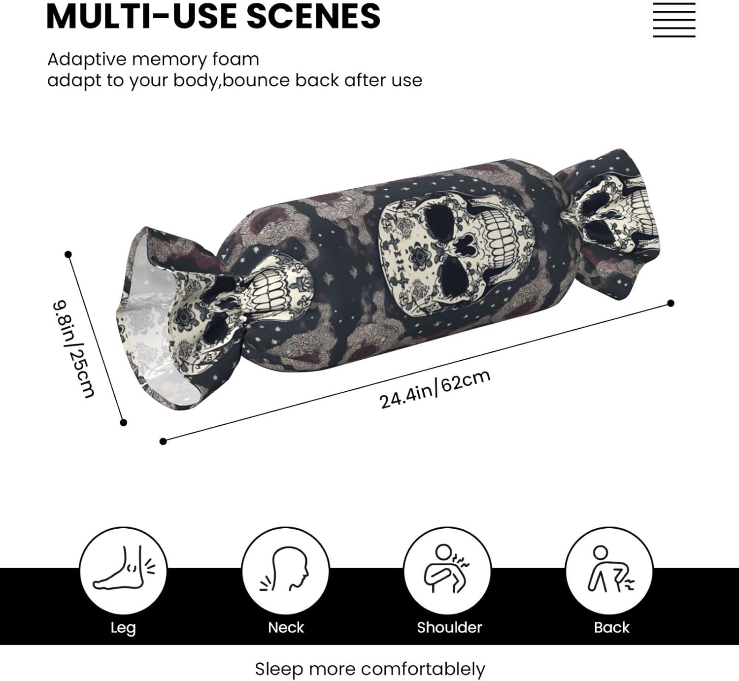 Skull Yoga and Flower Print Candy Cylindrical Pillow Round Bolster Pillows Versatile Use Decor Bedroom Travel