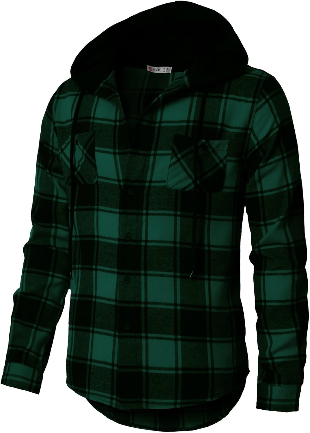H2H Mens Plaid Hoodie Shirts Jacket Casual Shirt - Lightweght, Comfortable