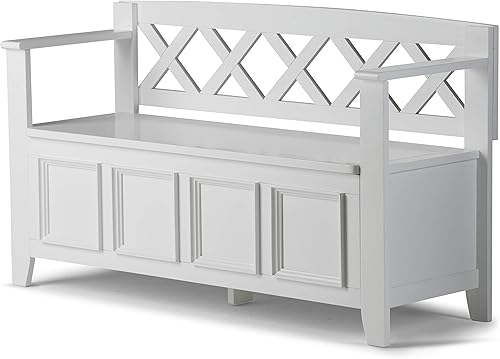 Vista 144 de SIMPLIHOME Amherst Banco de almacenamiento de entrada, asiento de pasillo de madera maciza de 48 pulgadas de ancho en gris niebla, banco
