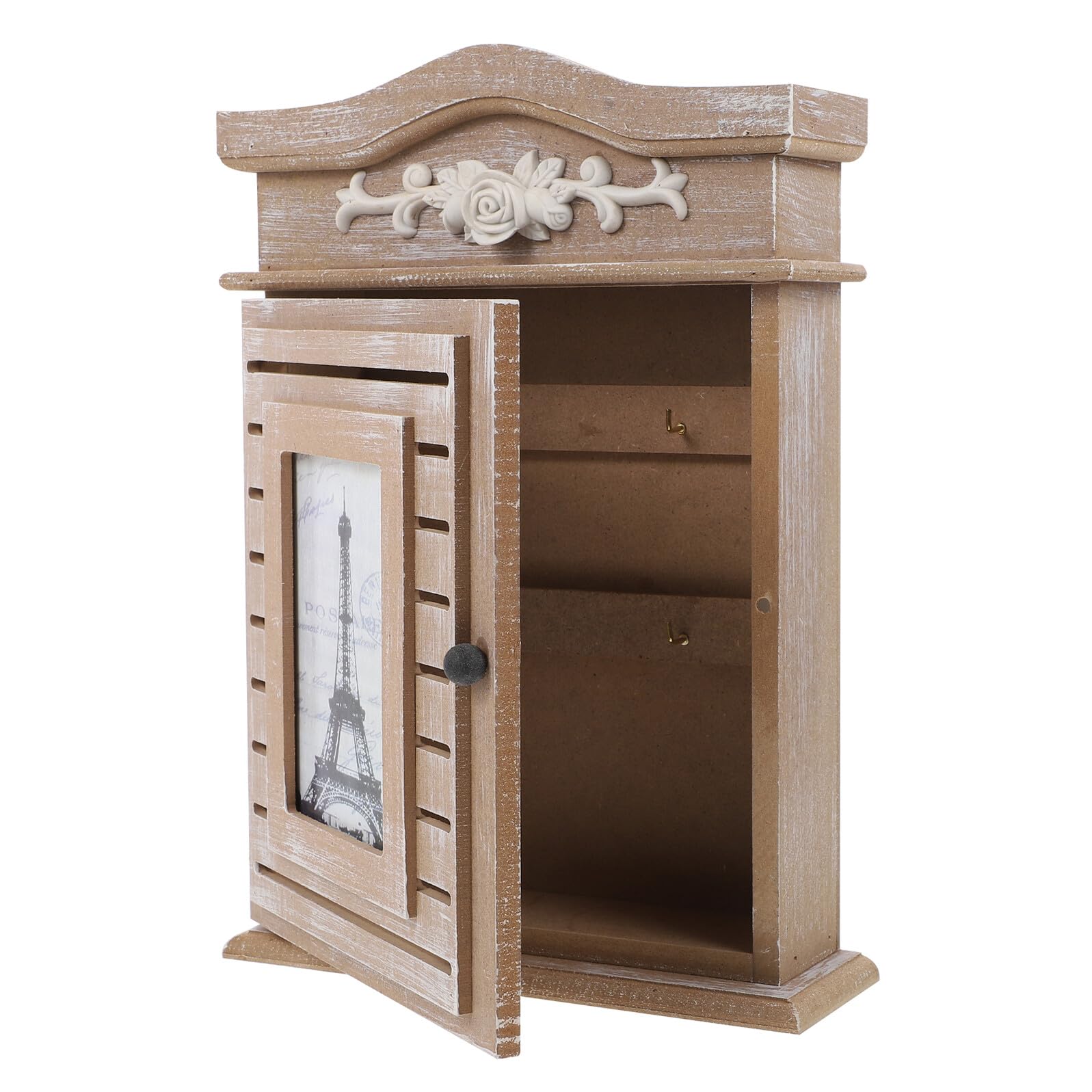 Caja de llaves de madera con seis ganchos y portallaves de pared