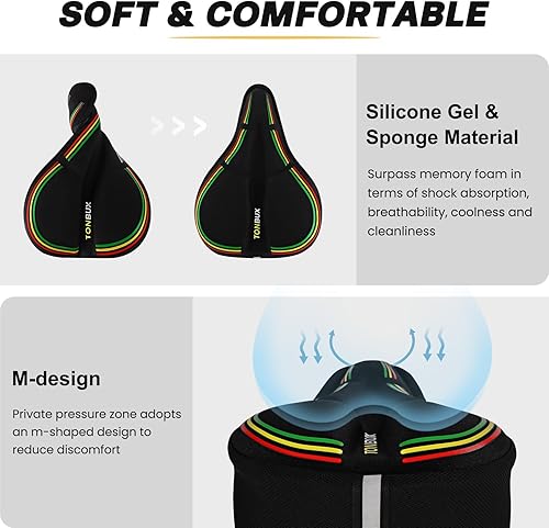Miniatura 4 de TONBUX Cojín de asiento de bicicleta para bicicleta Peloton y bicicleta + - Funda acolchada de gel para asiento de bicicleta para hombres y mujeres,
