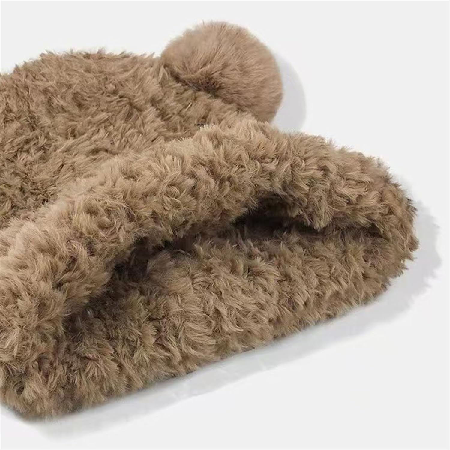 Women Bear Ears Beanie Cute Floppy Knitted Hat with Folded Brim Fleece Winter Fuzzy Plush Animal Ear Hat image 4