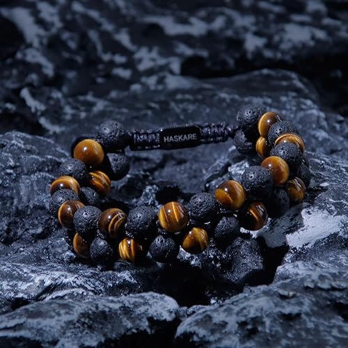 Miniatura 7 de Tiger Eye Bracelet for Men, HASKARE Premium Tiger Eye Beads Bracelet Lava Stone Bracelet, Handmade Double Protection Crystal Bracelet Mens Jewelry