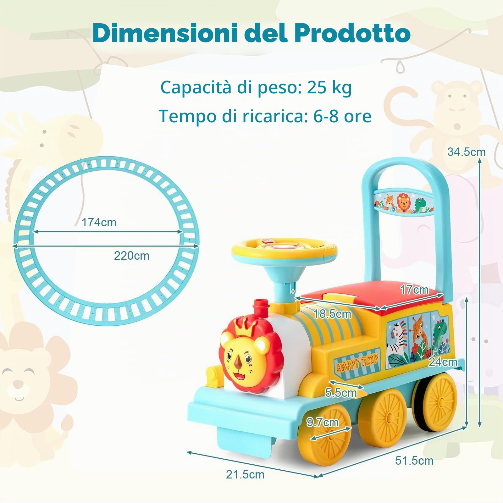 RELAX4LIFE 2 in 1 Macchina Elettrica per Bambini e Trenino Elettrico per Bambini con 16 Pezzi di Binari, Musica, Luci, Pedali Retrattili, 2 Anni+ (BLU 3)