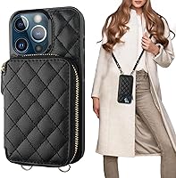 Vista 13 de Bocasal Funda tipo cartera cruzada para iPhone 13 Pro, con bloqueo RFID, de piel sintética, con cremallera, funda tipo cartera con función atril