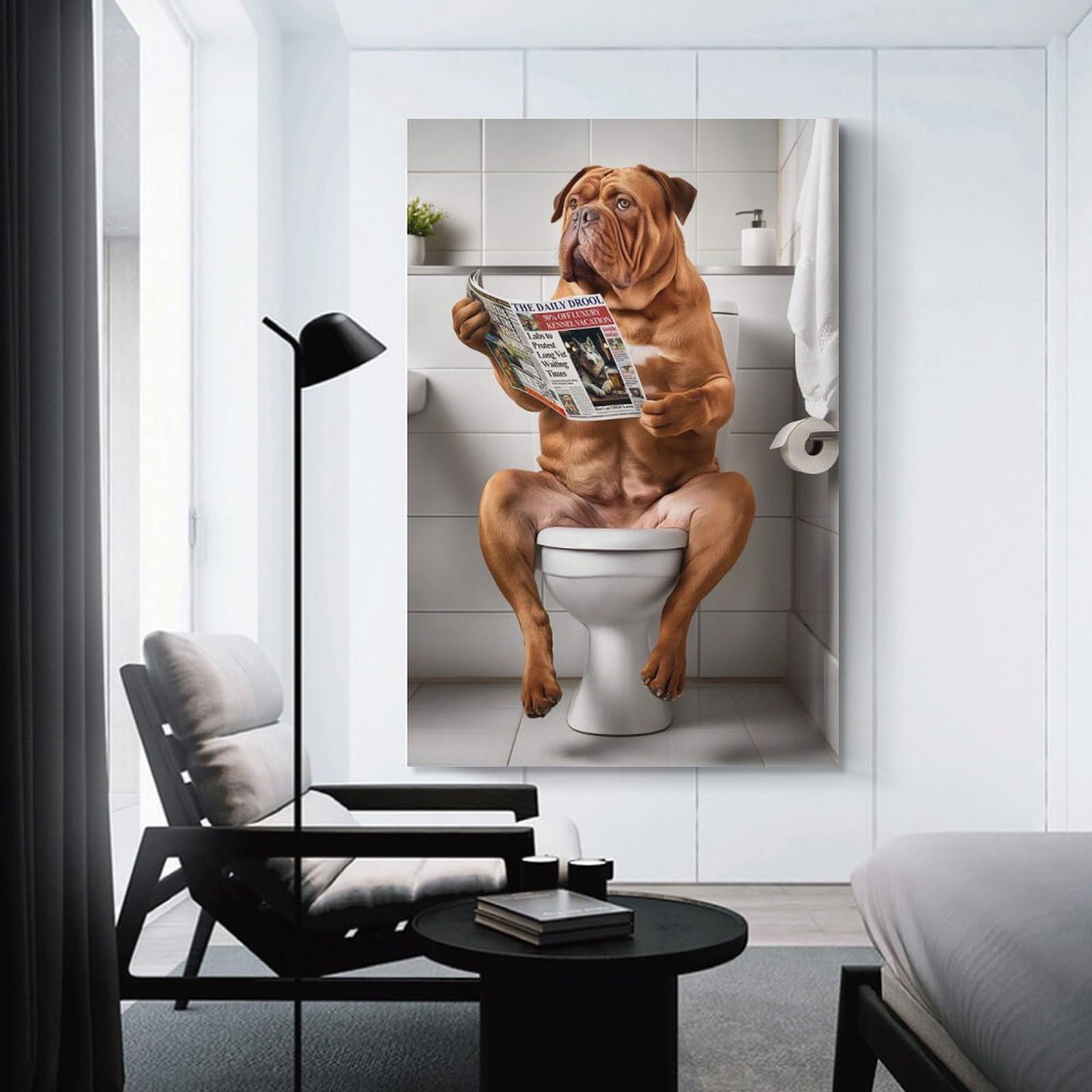 Junmoney Unframe-Style-23 Dogue De Bordeaux Bathroom Decorative Wall Artwork 12X18inch(30X45cm), For Corridors, Hallways Or Apartment Entries, Home Artwork For First Impressions