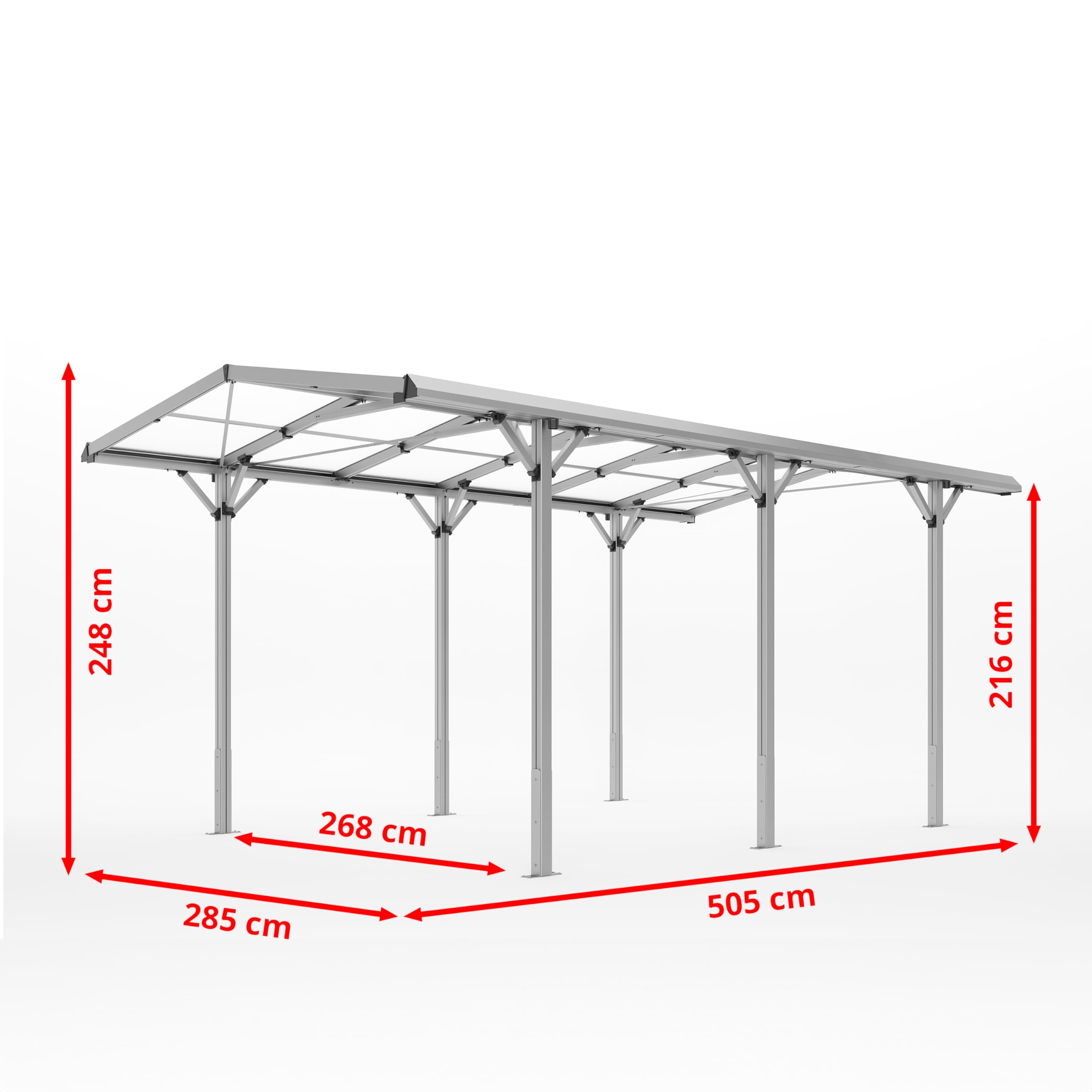GFP Carport 2,85x5,05m Auto Unterstand Aluminium Einzelcarport Schutzdach PKW inkl. Regenrinne