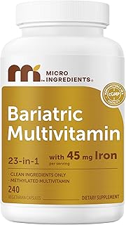 Micro Ingredients Methylated Bariatric Multivitamin with 45mg Iron for Women & Men, 240 Veggie Capsules | 23-in-1 Essential Vitamins with D3, K2, Zinc & More | No Fillers, Non-GMO