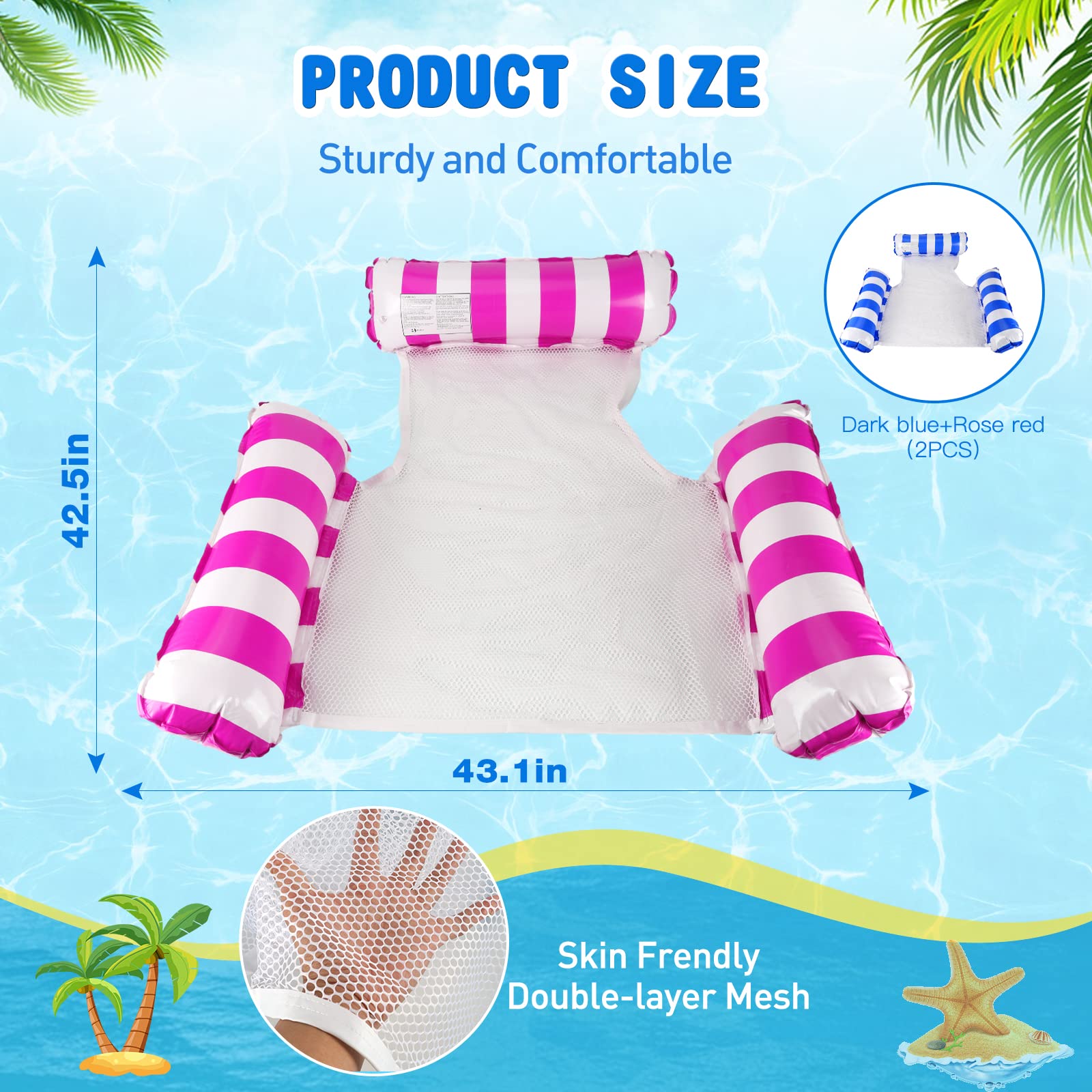 Colchón De Aire Para Piscina 4 En 1 – 2 Hamacas Inflables Con Red, Flotador De Agua Para Adultos Y Niños, Ideal Para Playa Y Piscina, Portátil Y Ligero