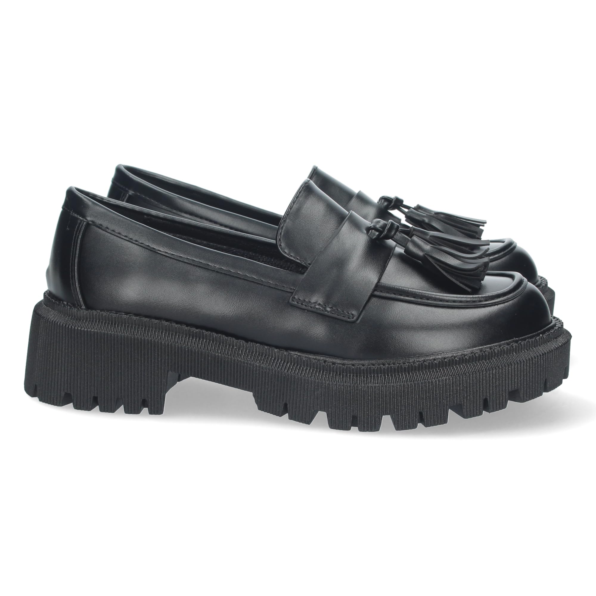 shoes&blues.es Mocasin de Mujer, Comodo, con Suela Dentada, Antifaz con Borlas, sin Cierre, Ajustado al Pie