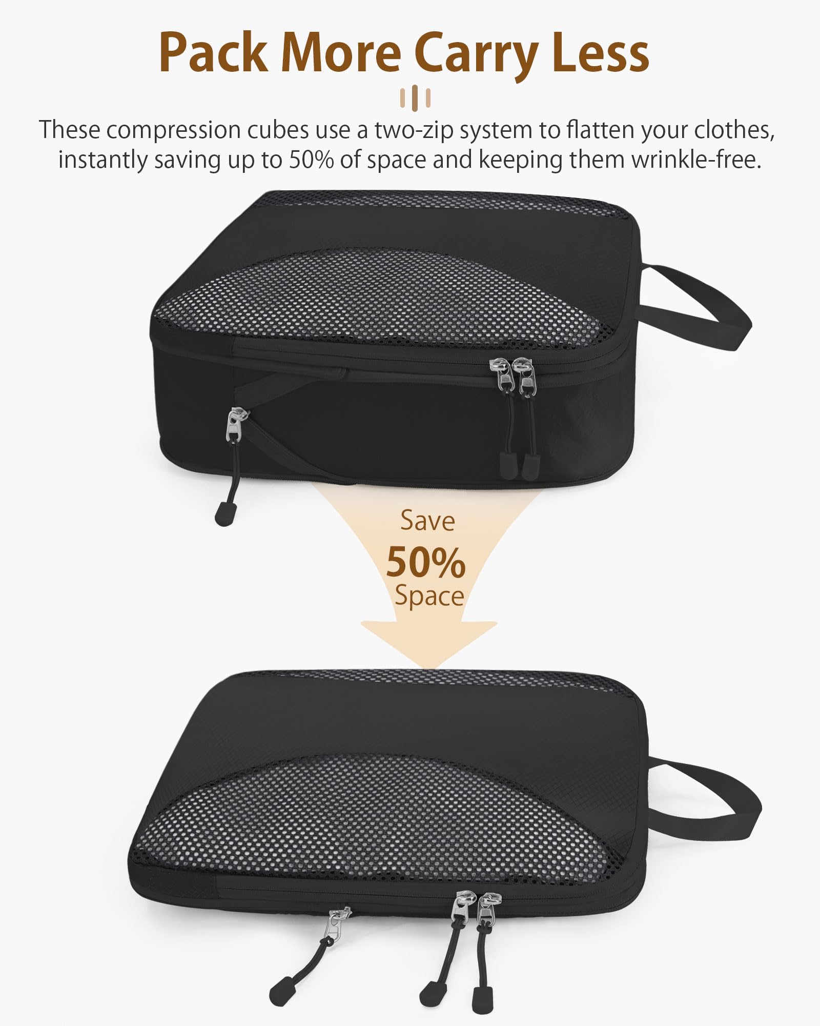 Anjing Lot de 10 cubes de rangement de compression, organiseurs de bagages, sacs de rangement extensibles pour valises, cubes de rangement de voyage pour essentiels de voyage, noir