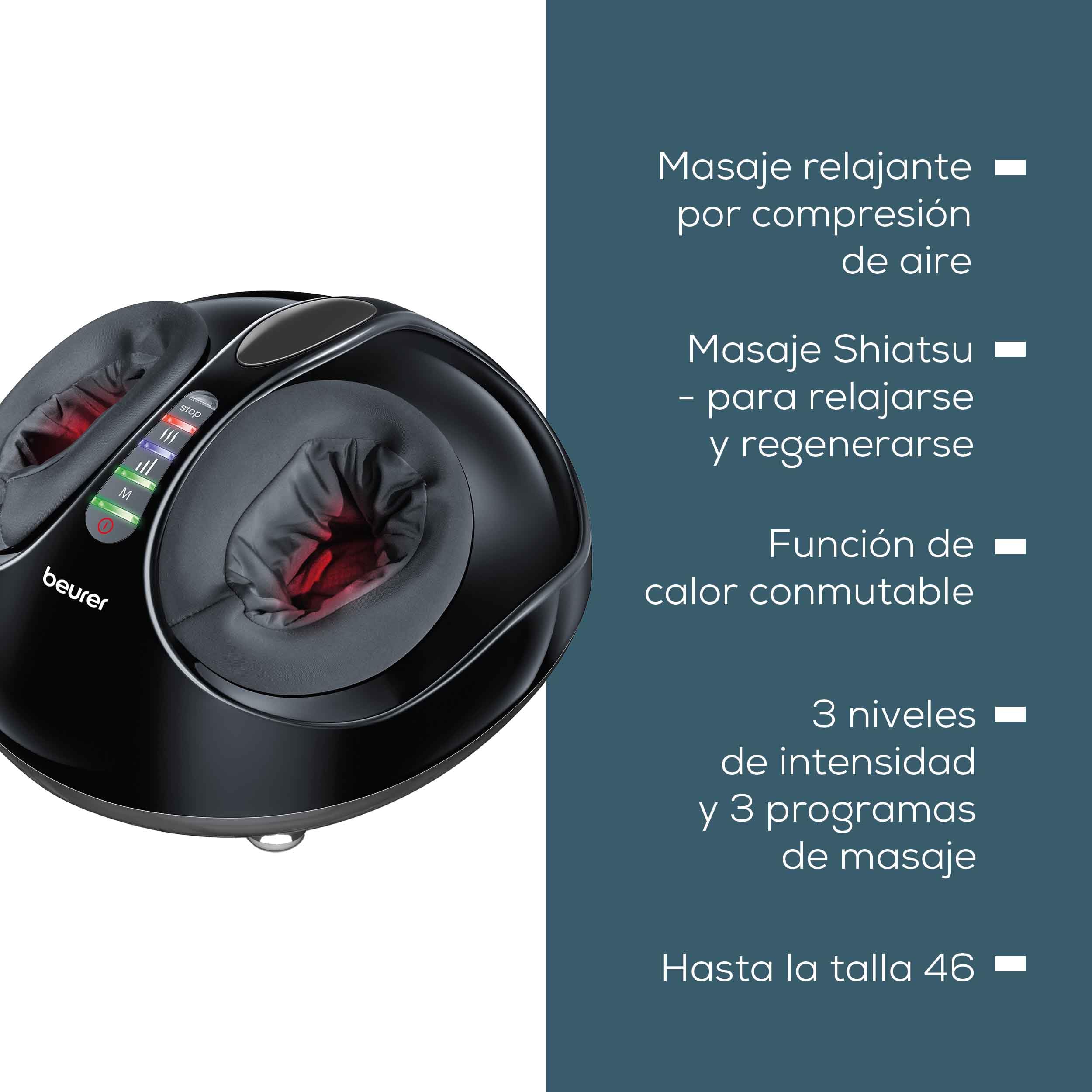 Beurer FM 90 Masajeador de pies Shiatsu, calmante masaje por compresión de aire para relajación y regeneración, con función de calor conmutable y tres programas de masaje