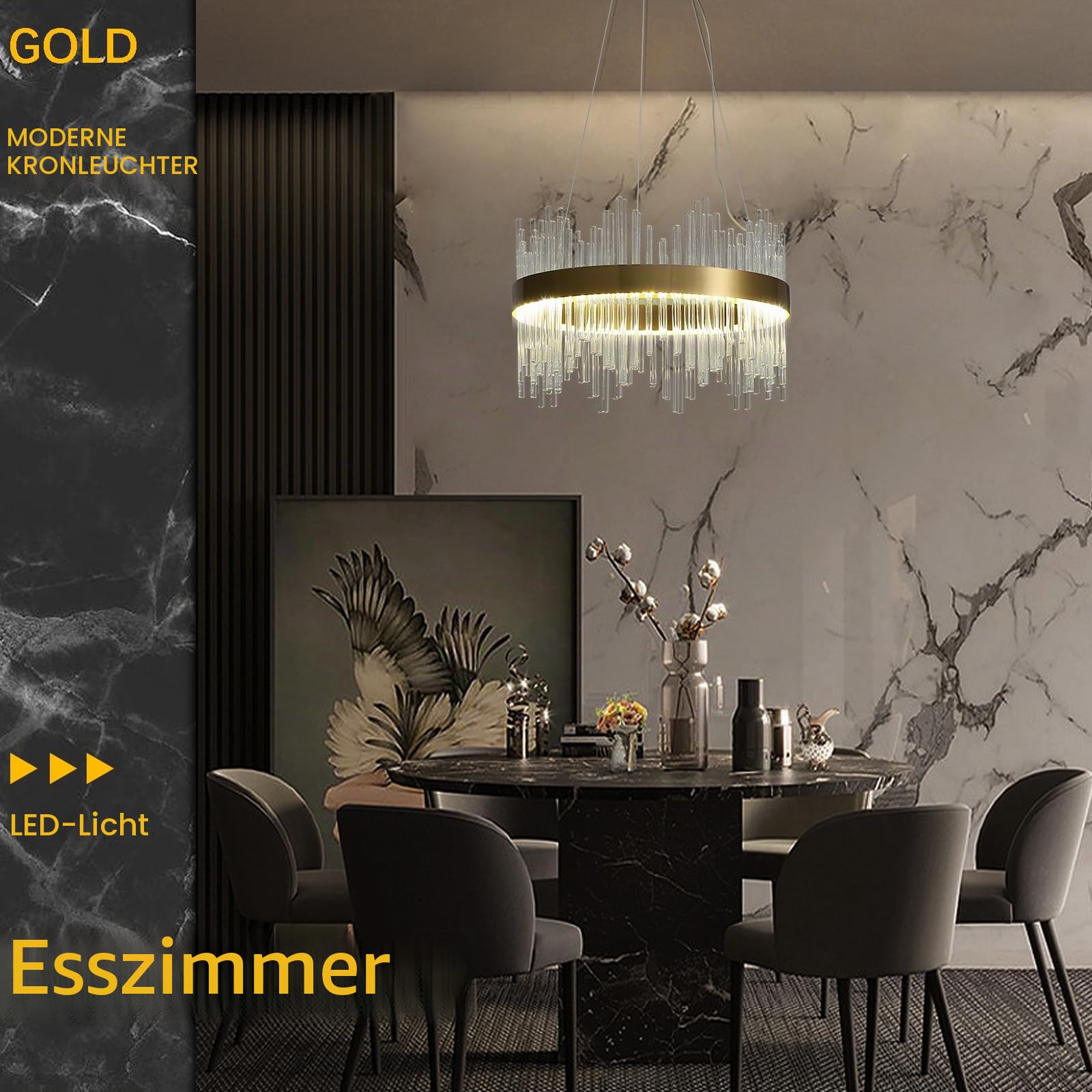 Moderner Kristallleuchter, Led-Pendelleuchte In Gold, Deckenleuchte, Halb BüNdig Montierter Kronleuchter, HäNgelampe FüR KüChe, Wohnzimmer, Schlafzimmer, Flur, Treppenhaus, 40 Cm