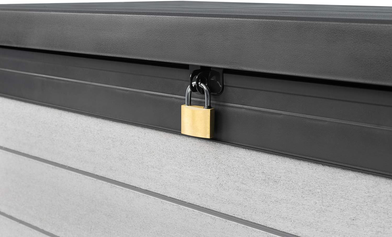 Keter Denali 200 Gallon Resin Large Deck Box-Organization and Storage for Patio Furniture, Outdoor Cushions, Garden Tools and Pool Toys, Grey & Black : Garden & Outdoor