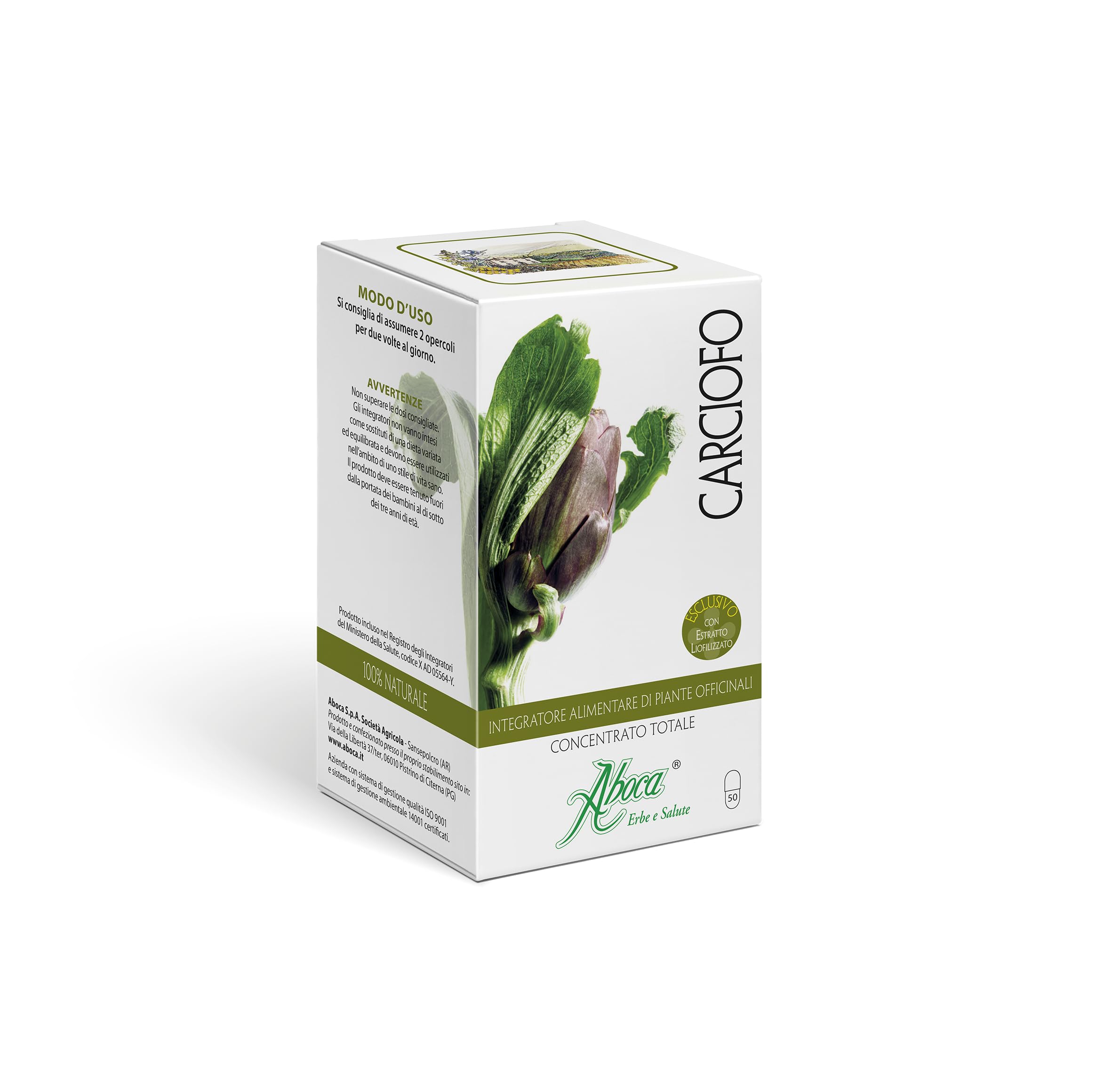 Aboca Carciofo Concentrato Totale 50 Opercoli - Utile per la Fisiologica Funzionalità del Fegato, Proprietà Digestive