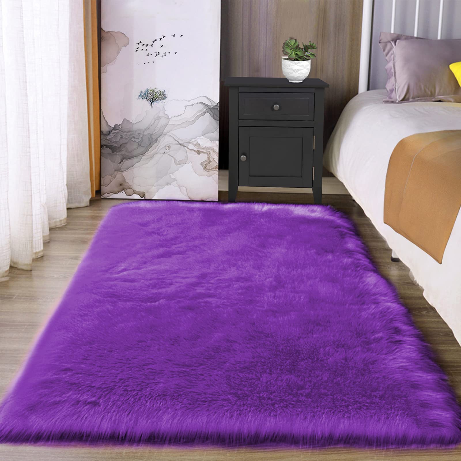 Latepis Fluffy Shag Rug Purple 3x5 Rug Washable Faux Fur Rug Bedroom Rug Furry Carpet for Living Room Dorm Floor Rug Plush Soft Rug Room Decor Rectangle