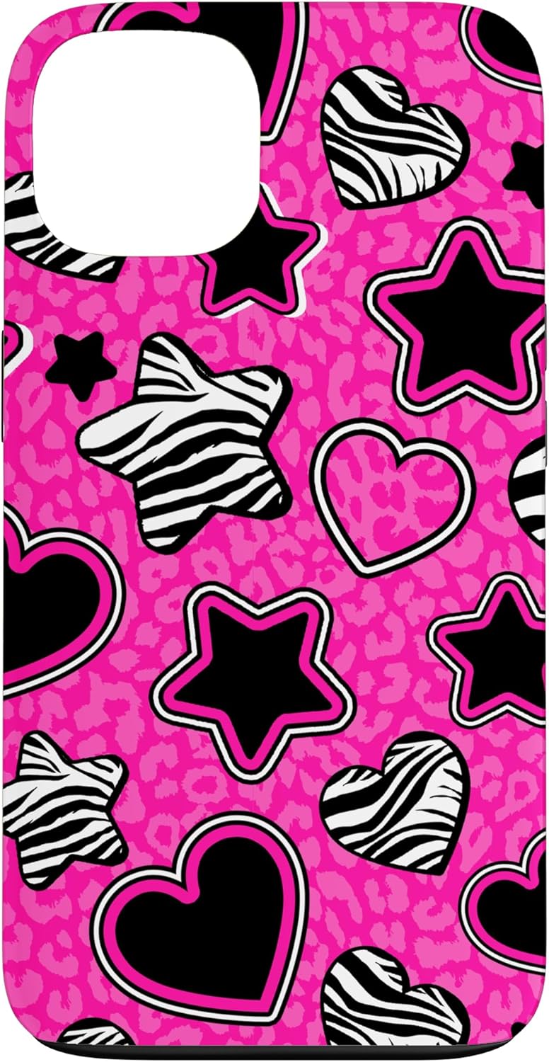 McBling Aesthetic Heart Star Leopard Zebra Pink Black Y2K Case for iPhone 14 Pro