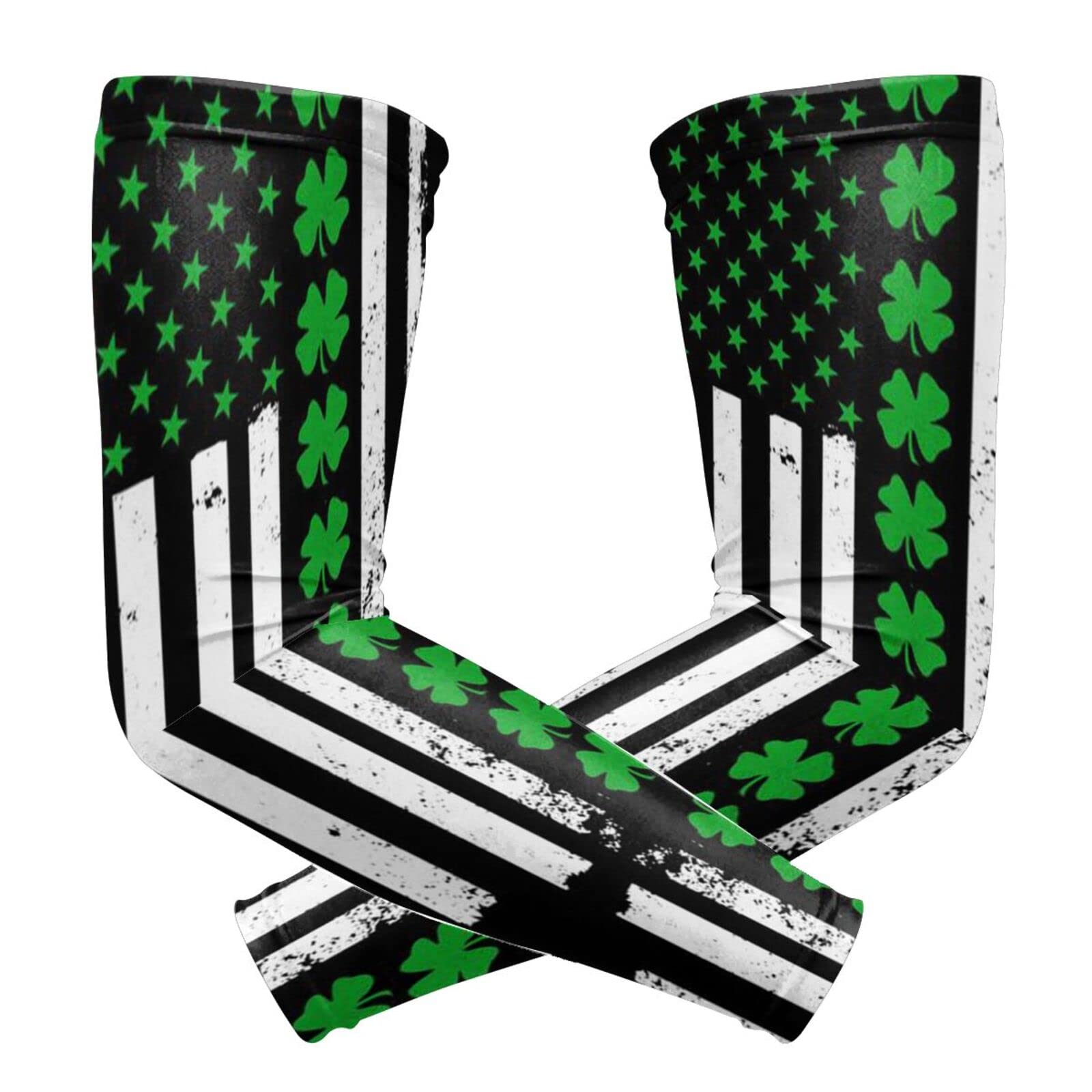 ZGXJJPP Ireland American Flag Shamrock Arm Sleeves for Men or Women Compression Cooling Ice Silk UV Sun Protection Arm Sleeves Sports Protection Tattoo Cover Sleeves