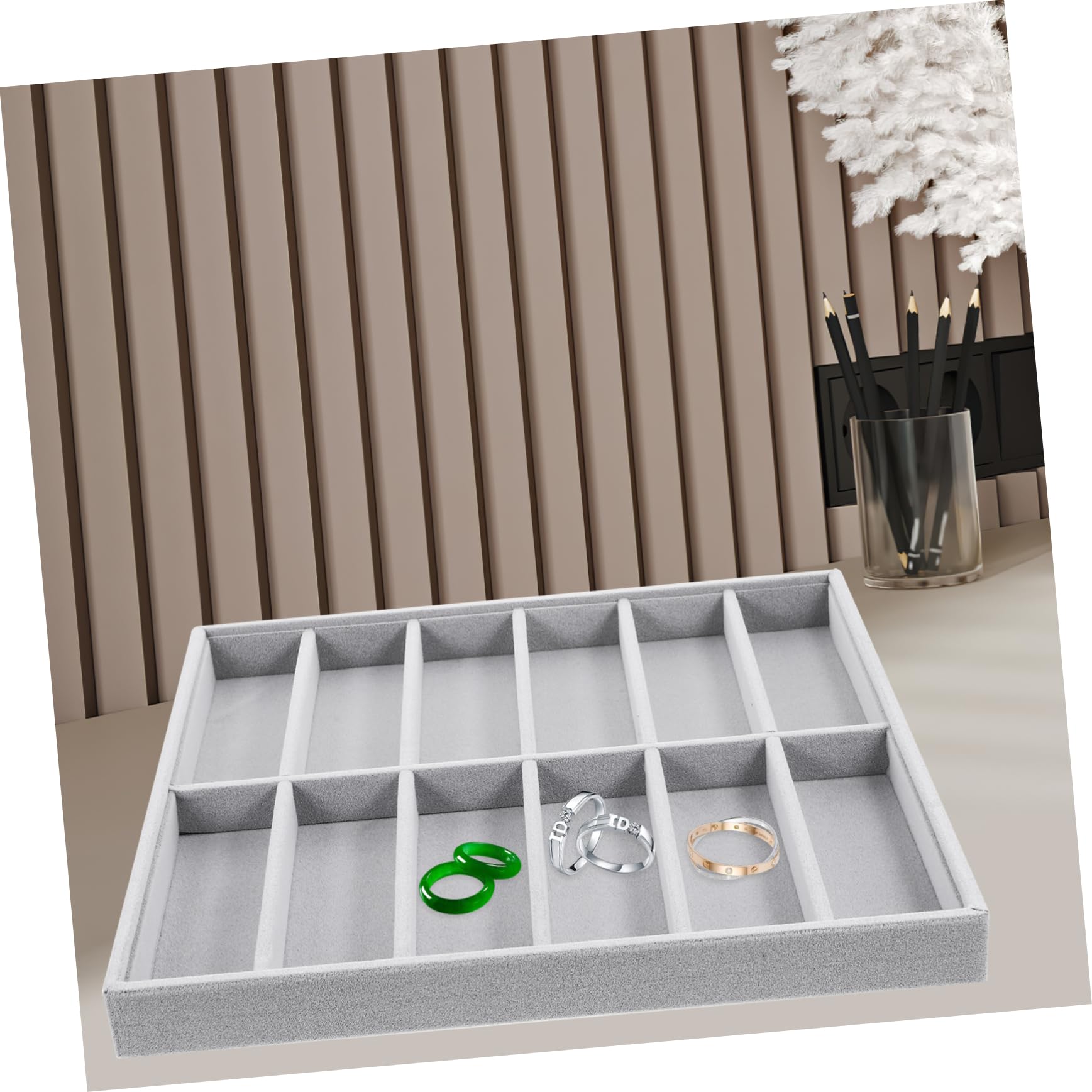 ABOOFAN Plateau de Rangement Empilable en Velours Couleur Neutre 12 Compartiments pour Lunettes de Soleil, Organisateur D'accessoires pour Ambiance Estivale sur Bureau de Boutique