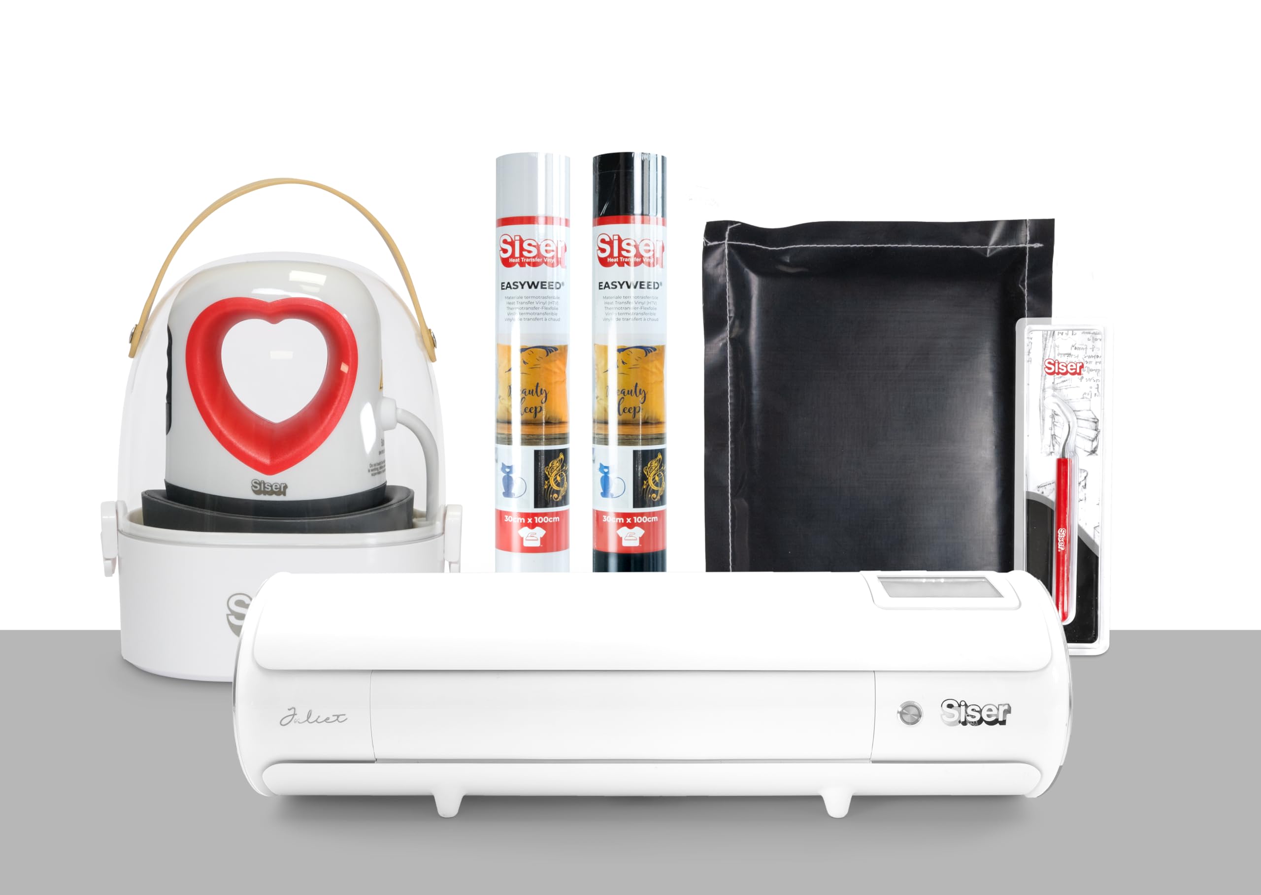 Siser Multi-Coloured Juliet Pro Pack - Mini Heat Press Cutting Plotter, Easyweed & Easycolor Complete Accessories For Application And Transfer
