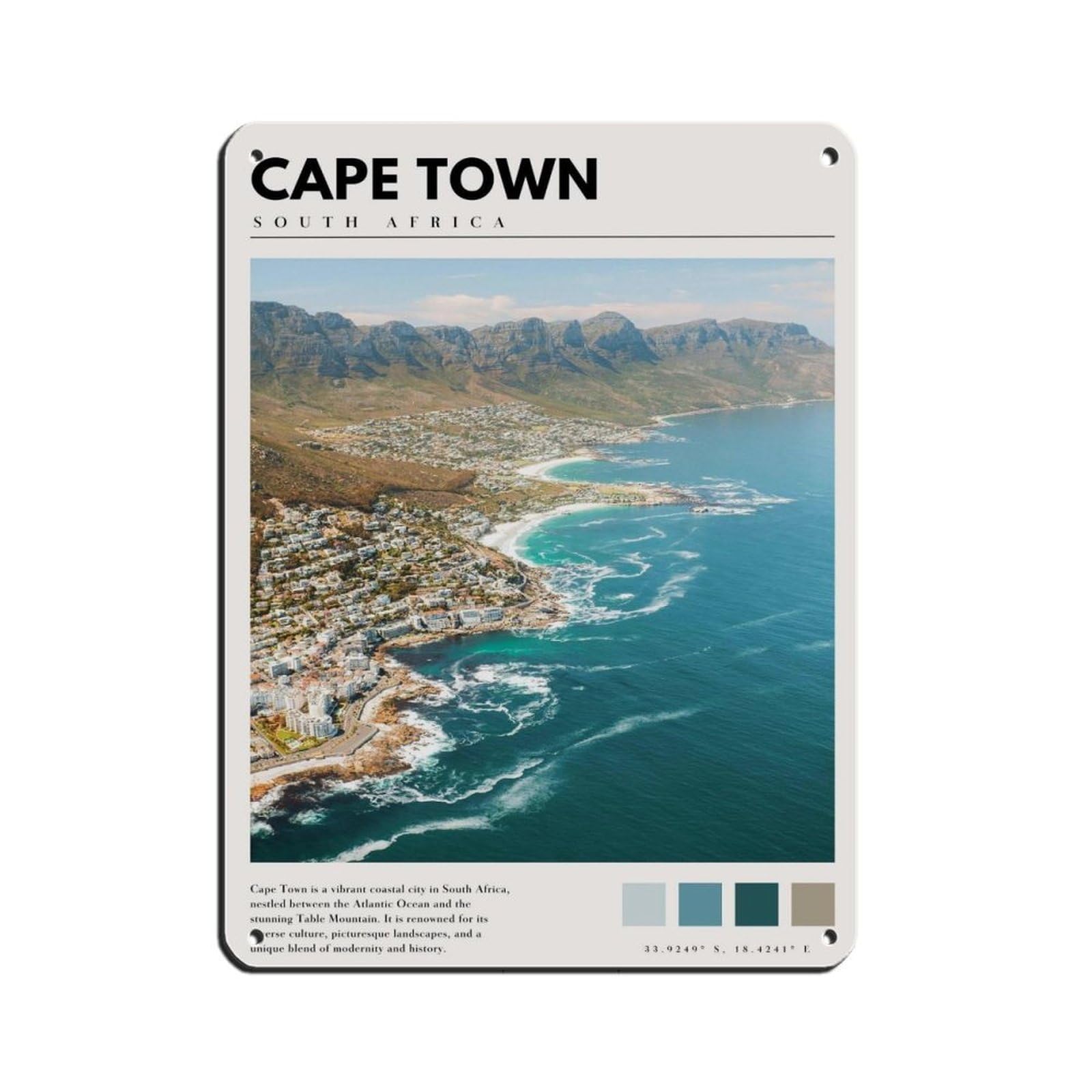 Cape Town South Africa Poster Cape Town Art (2) Retro Poster Metal Tin Sign Chic Art Retro Iron Painting Bar People Cave Cafe Family Garage Poster Wall Decoration 12x16inch(30x40cm)