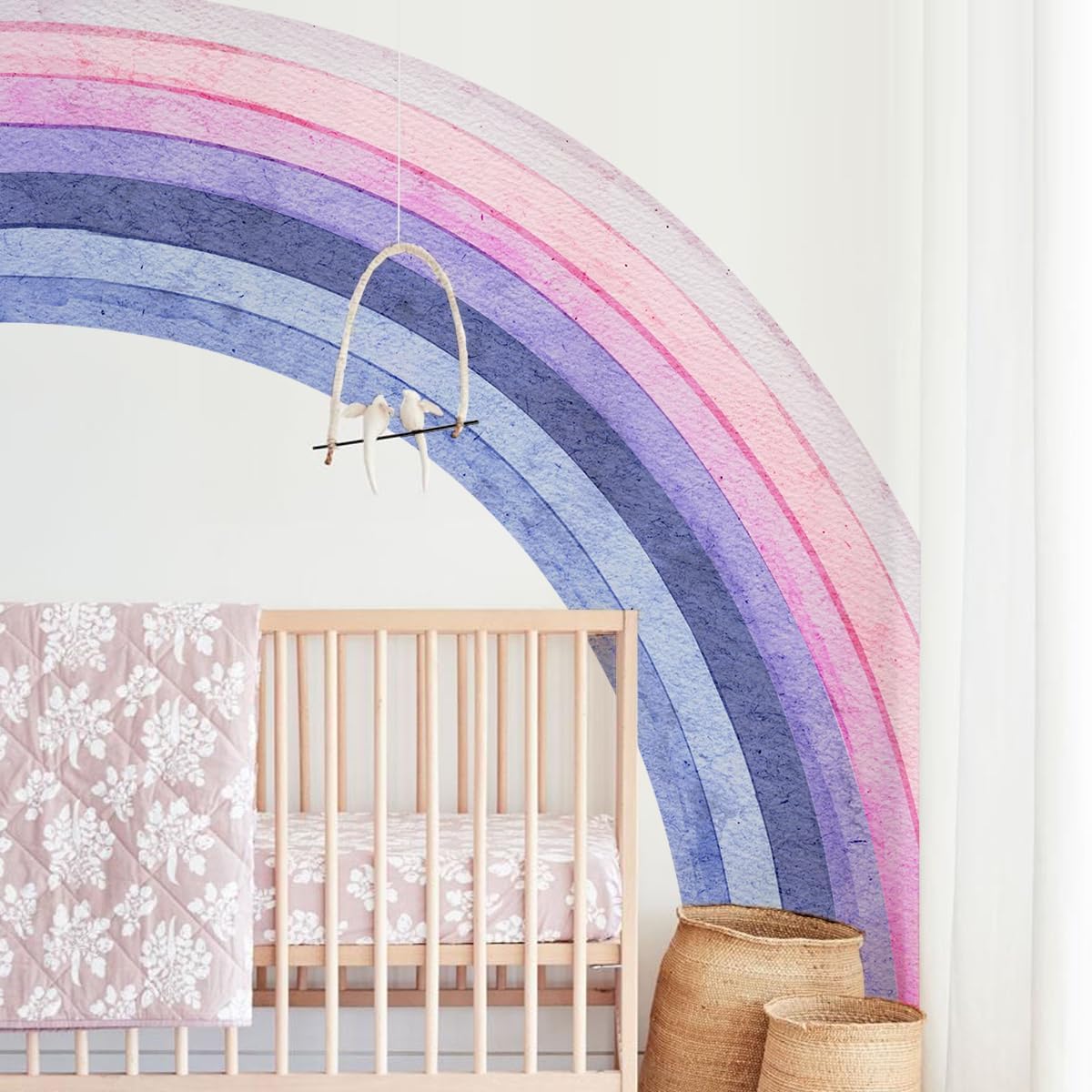Large Boho Rainbow Wall Decals - Watercolor Half Rainbow Wall Stickers Self Adhesive Vibrant Pastel Giant Wallpaper Wall Decor for Kids Girls Bedroom Nursery Playroom Decoration