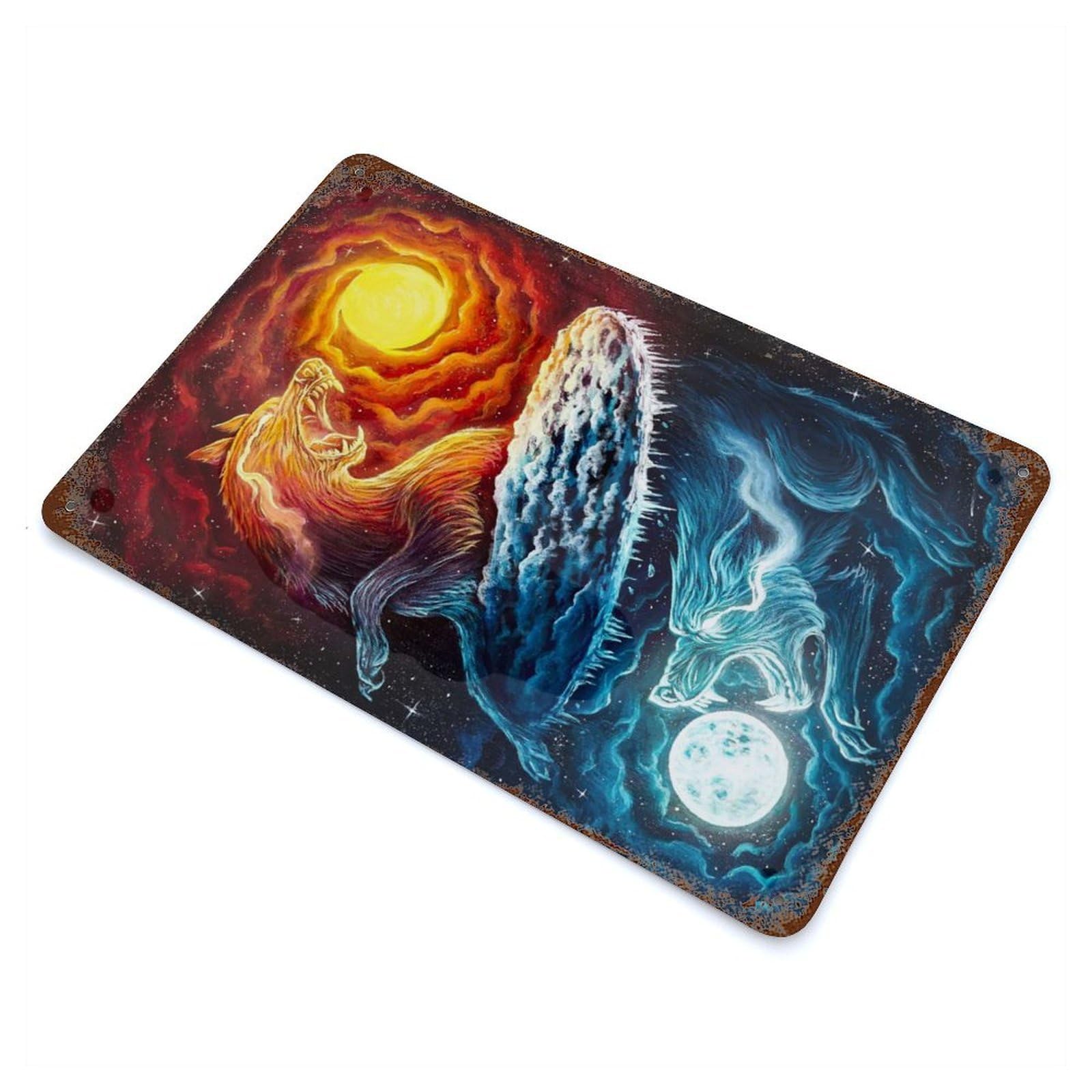 Rust Effect Tin Sign with Skoll Hati Design 11.8"x7.9", for Pub, Kitchen And Man Cave Decor, Industrial Home Decor