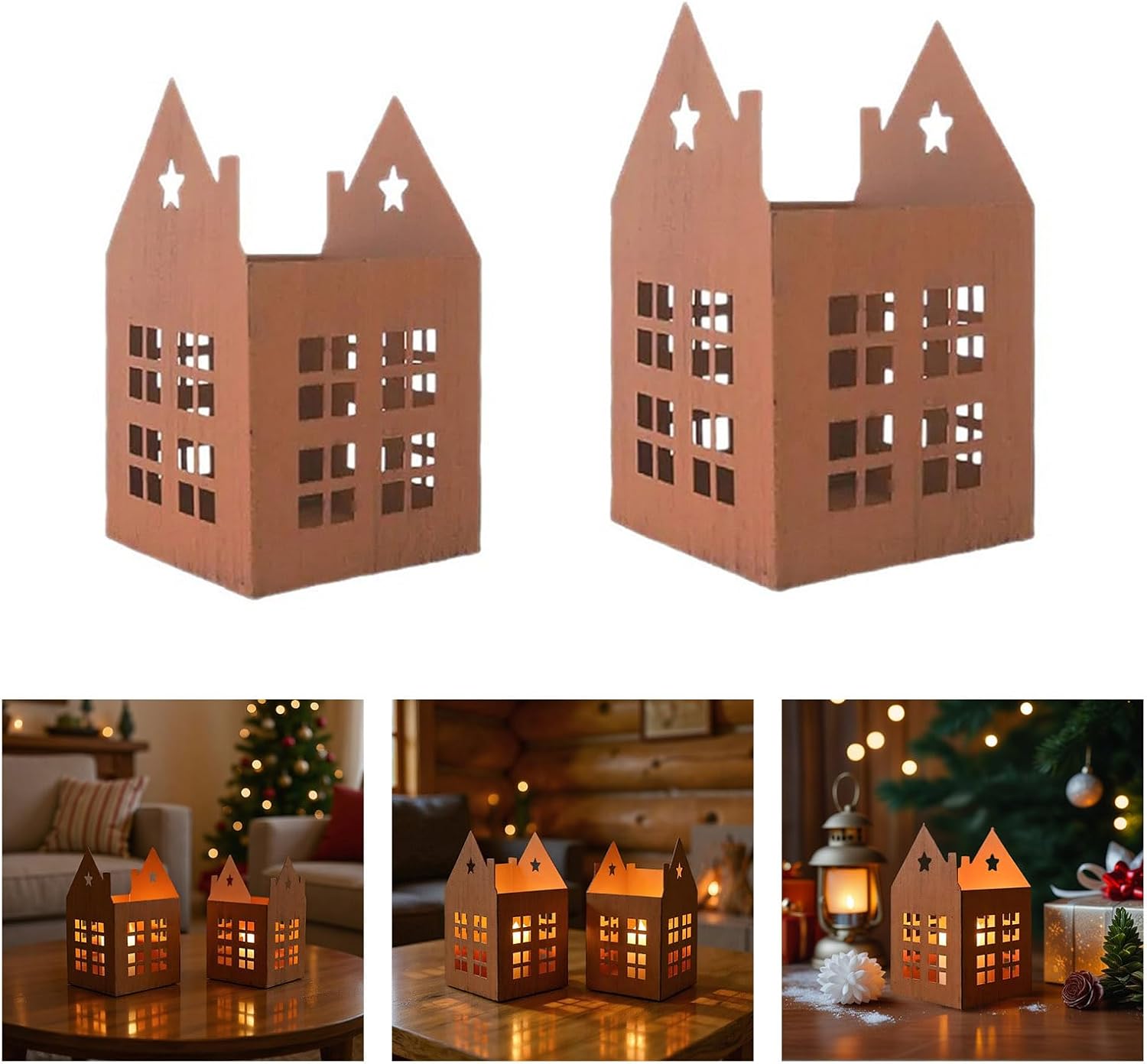 Sturdy Iron House Stand Festive Shelf Decoration Pet-Friendly Structure for Family Gatherings Christmas Iron House Candleholder