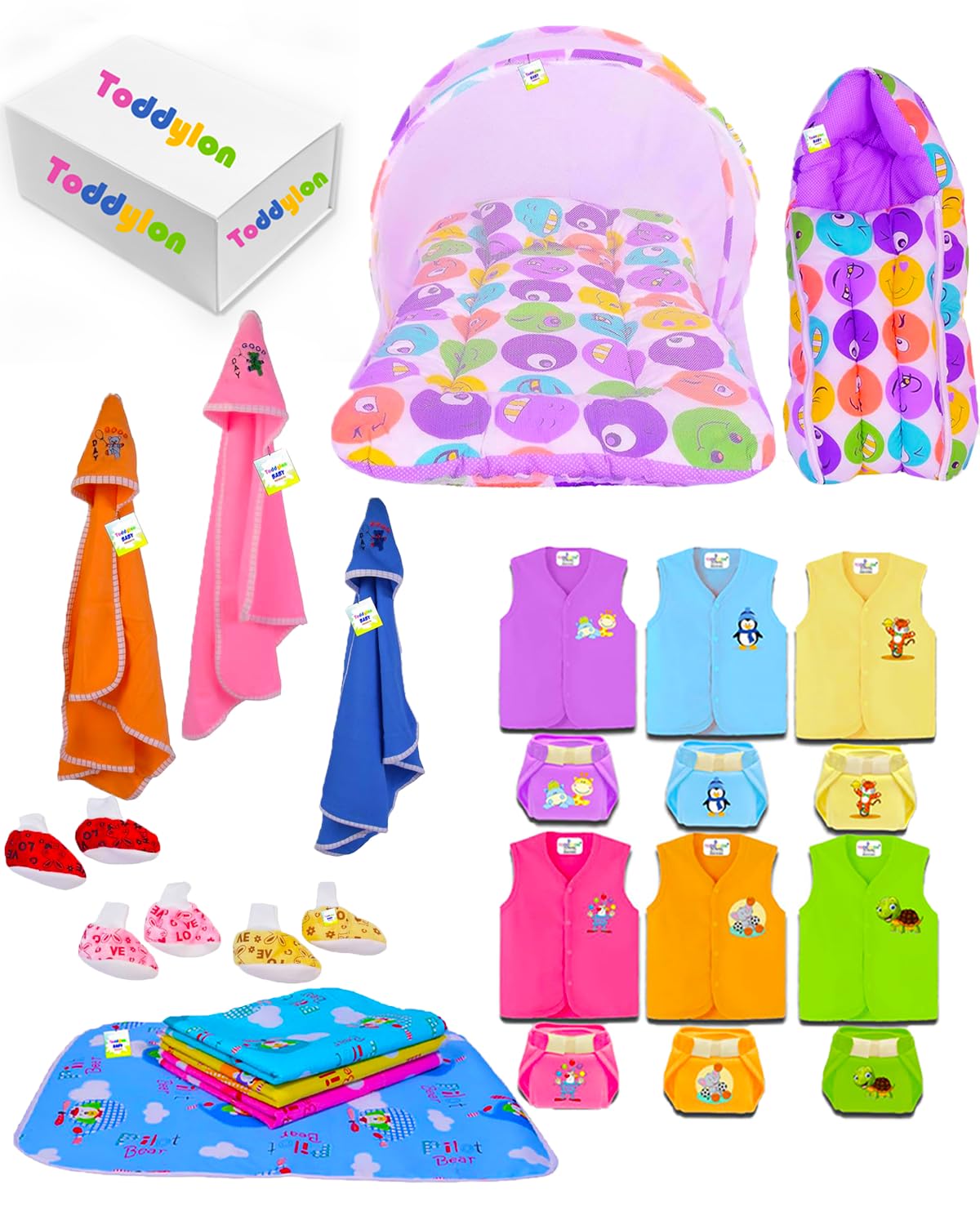 Toddylon New Born Baby Complete Daily Items Combo Infants Sleeping Essential Bedding Set & Newborn Clothes (0-6 Months) Purple-picture-16